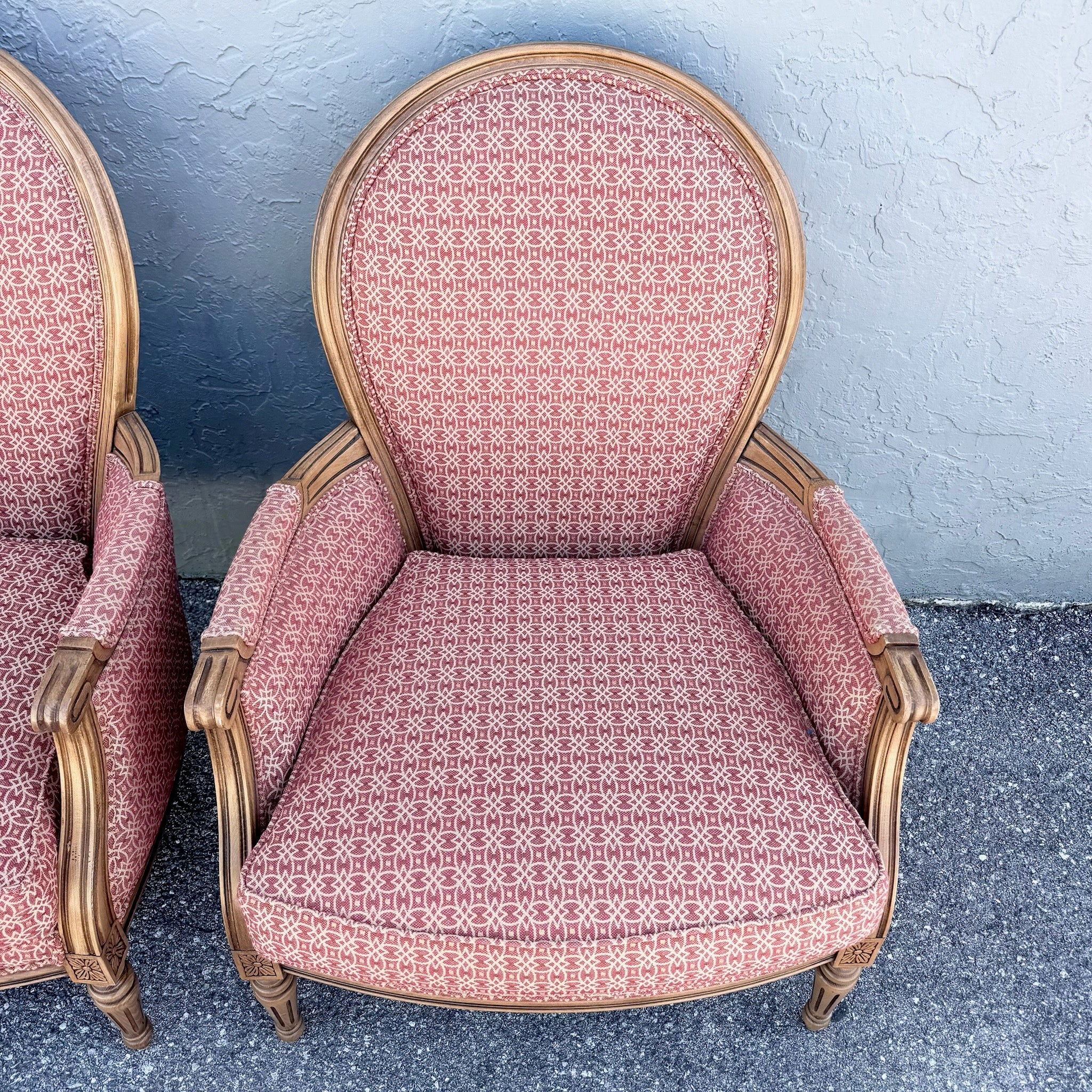 Vintage French Provincial Lounge Chairs by Ethan Allen - A Pair Dolphin & Flamingo