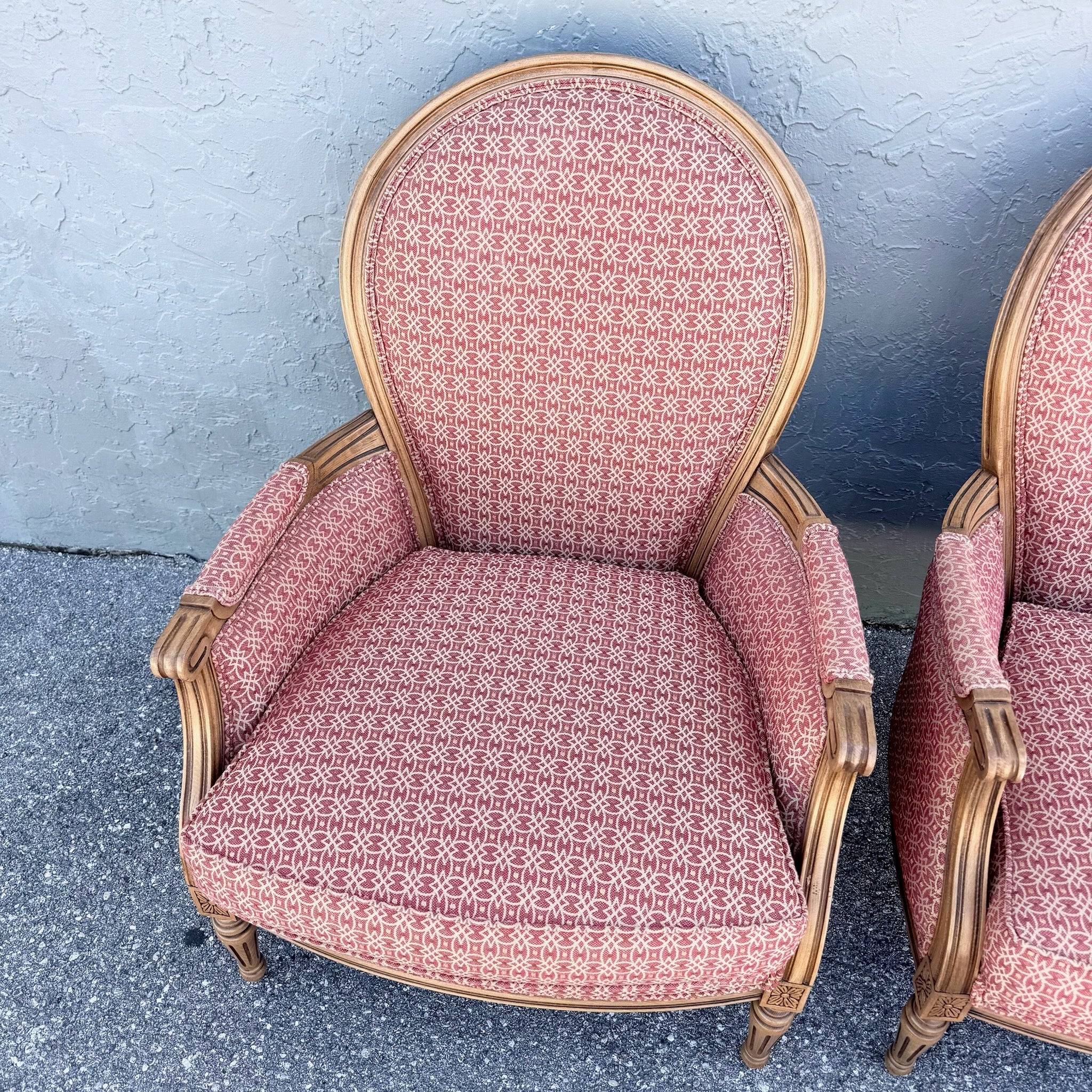 Vintage French Provincial Lounge Chairs by Ethan Allen - A Pair Dolphin & Flamingo