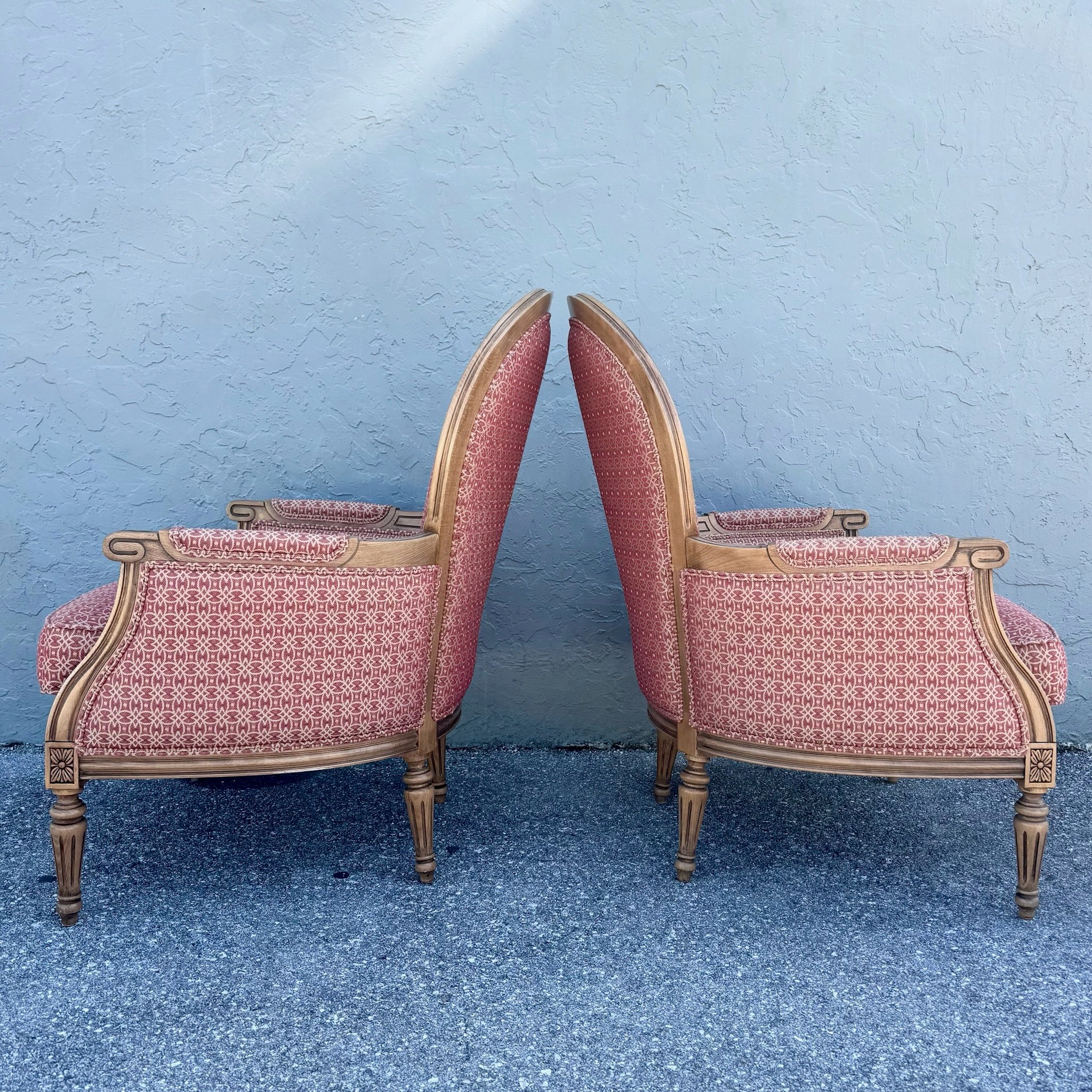 Vintage French Provincial Lounge Chairs by Ethan Allen - A Pair Dolphin & Flamingo
