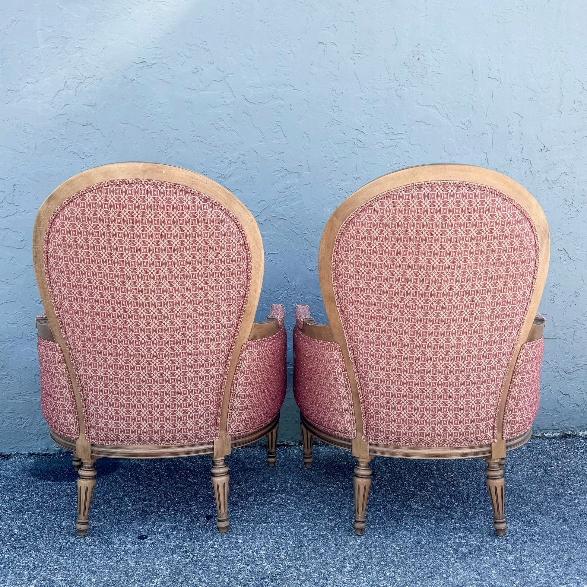 Vintage French Provincial Lounge Chairs by Ethan Allen - A Pair Dolphin & Flamingo
