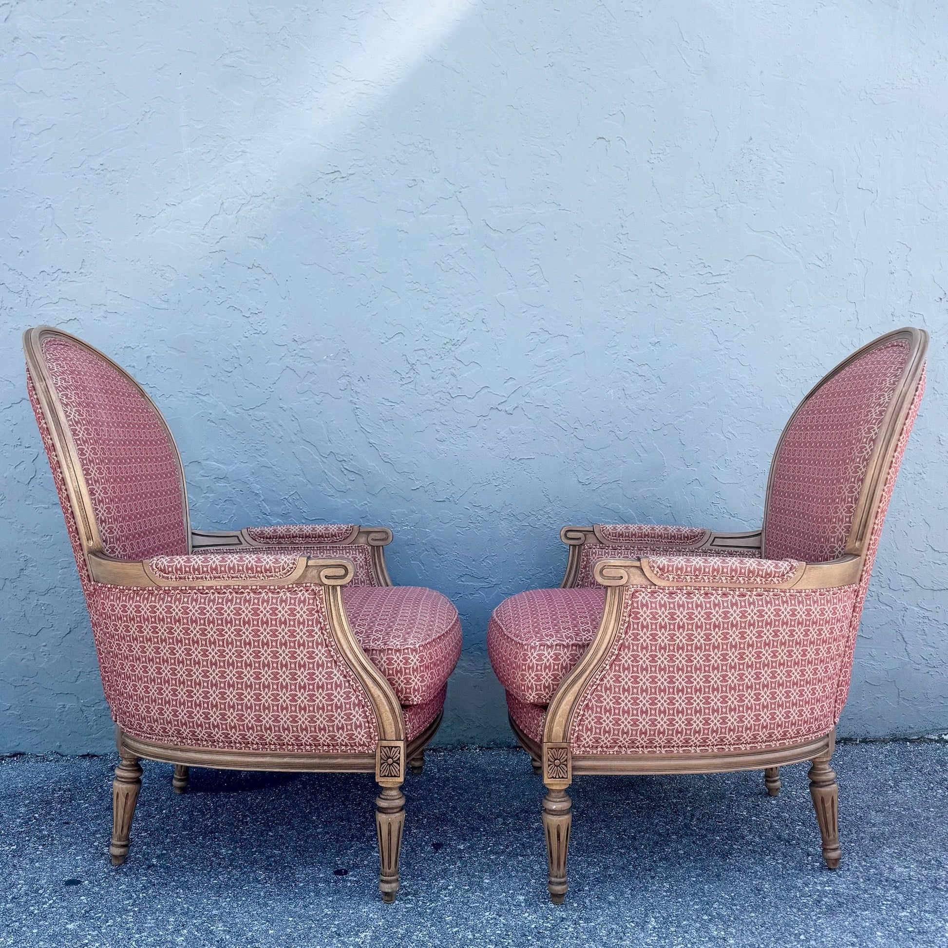 Vintage French Provincial Lounge Chairs by Ethan Allen - A Pair Dolphin & Flamingo