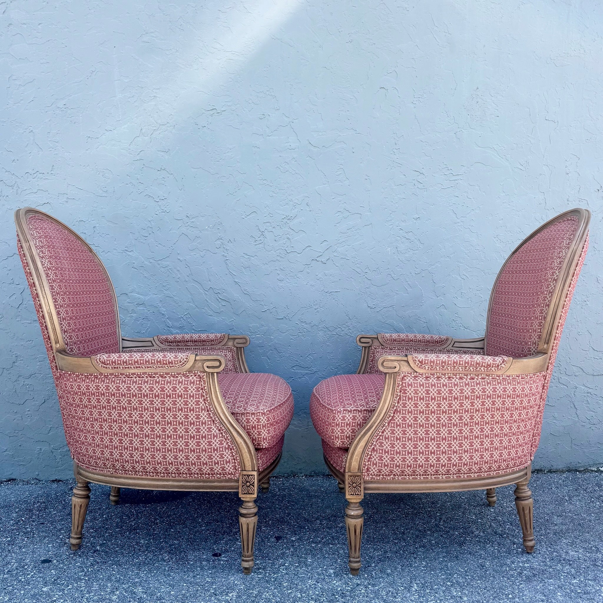 Vintage French Provincial Lounge Chairs by Ethan Allen - A Pair Dolphin & Flamingo