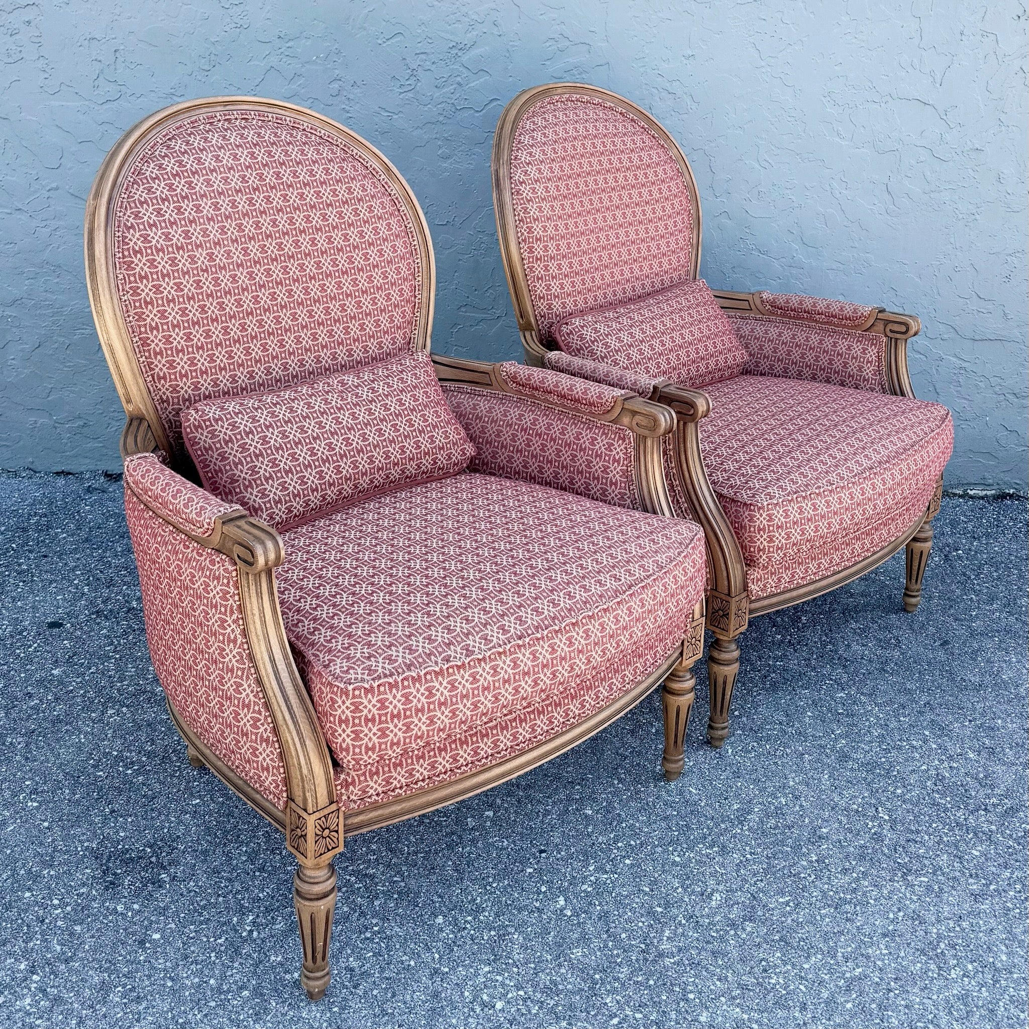 Vintage French Provincial Lounge Chairs by Ethan Allen - A Pair Dolphin & Flamingo