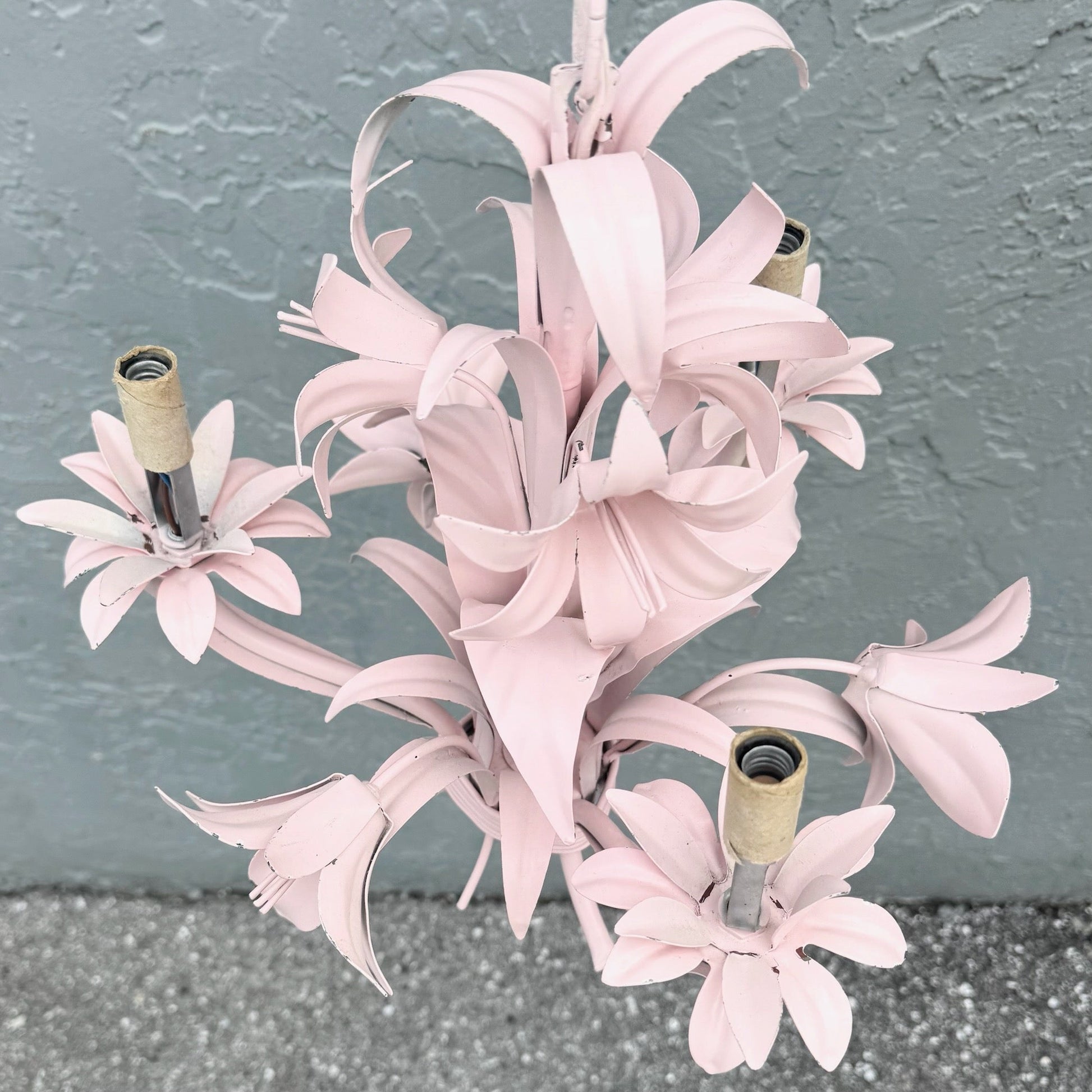 Vintage Italian Pink Tole Chandelier/Pendant Lamp Dolphin & Flamingo
