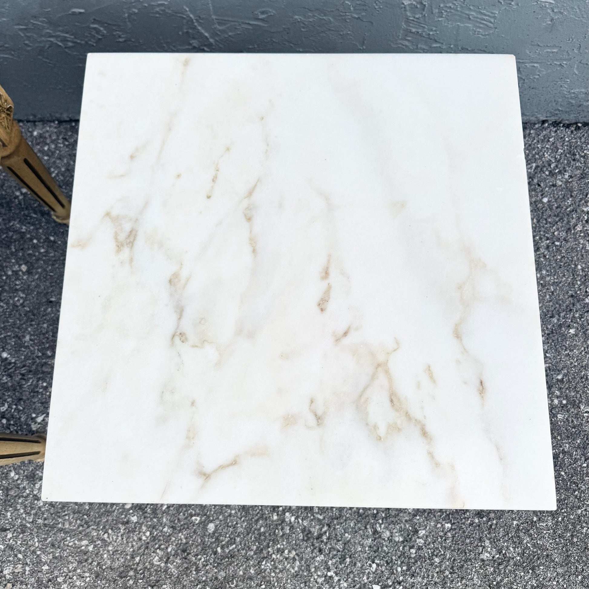 Neoclassical Portuguese Marble Top Wooden Side Tables - A Pair Dolphin & Flamingo