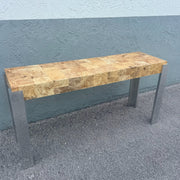 Mid-Century Modern Burlwood Laminate and Chrome Console Table Dolphin & Flamingo