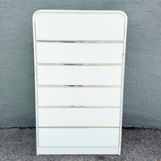 Postmodern White Gloss Laminate Waterfall Highboy Dresser Dolphin & Flamingo