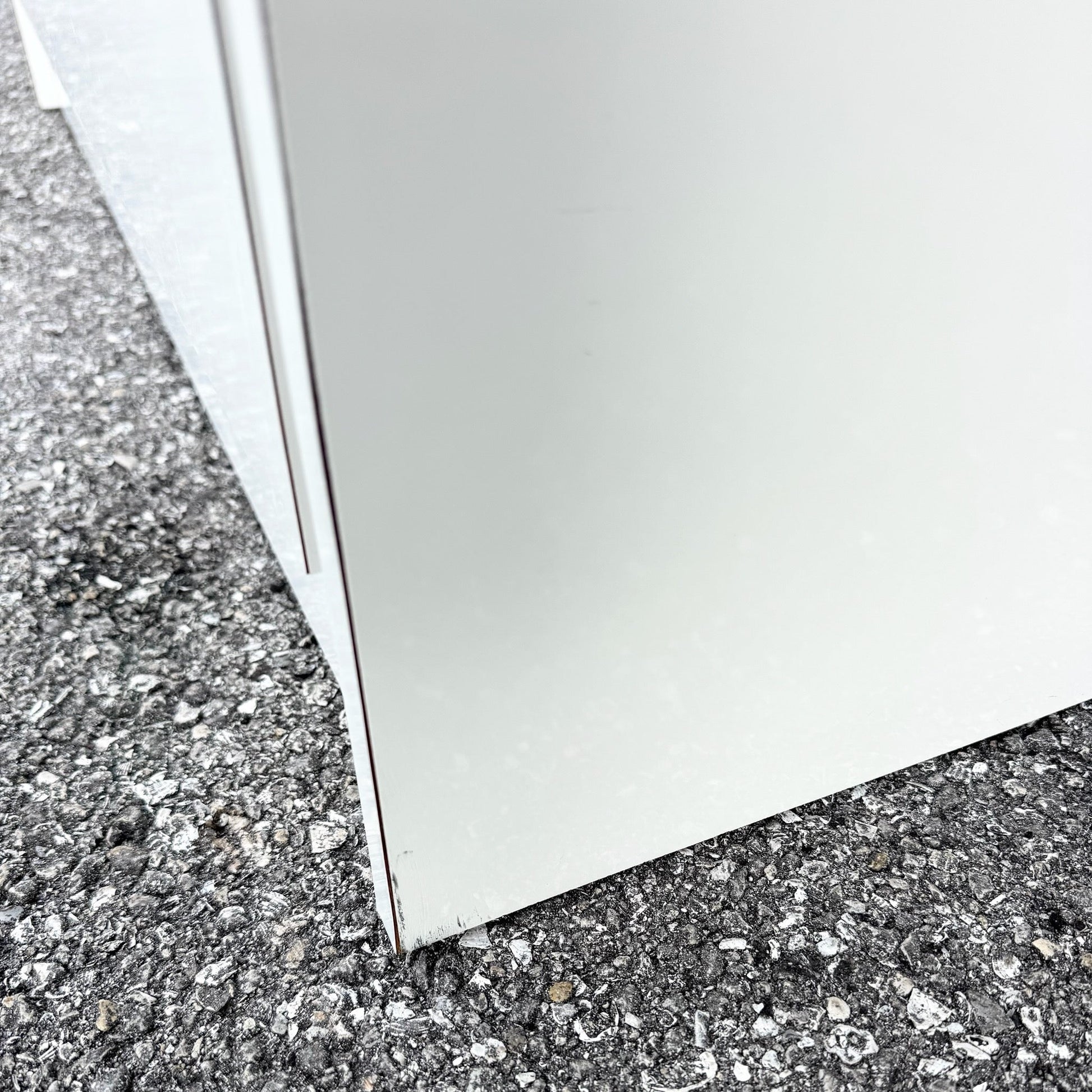 Postmodern White Gloss Laminate Waterfall Highboy Dresser Dolphin & Flamingo