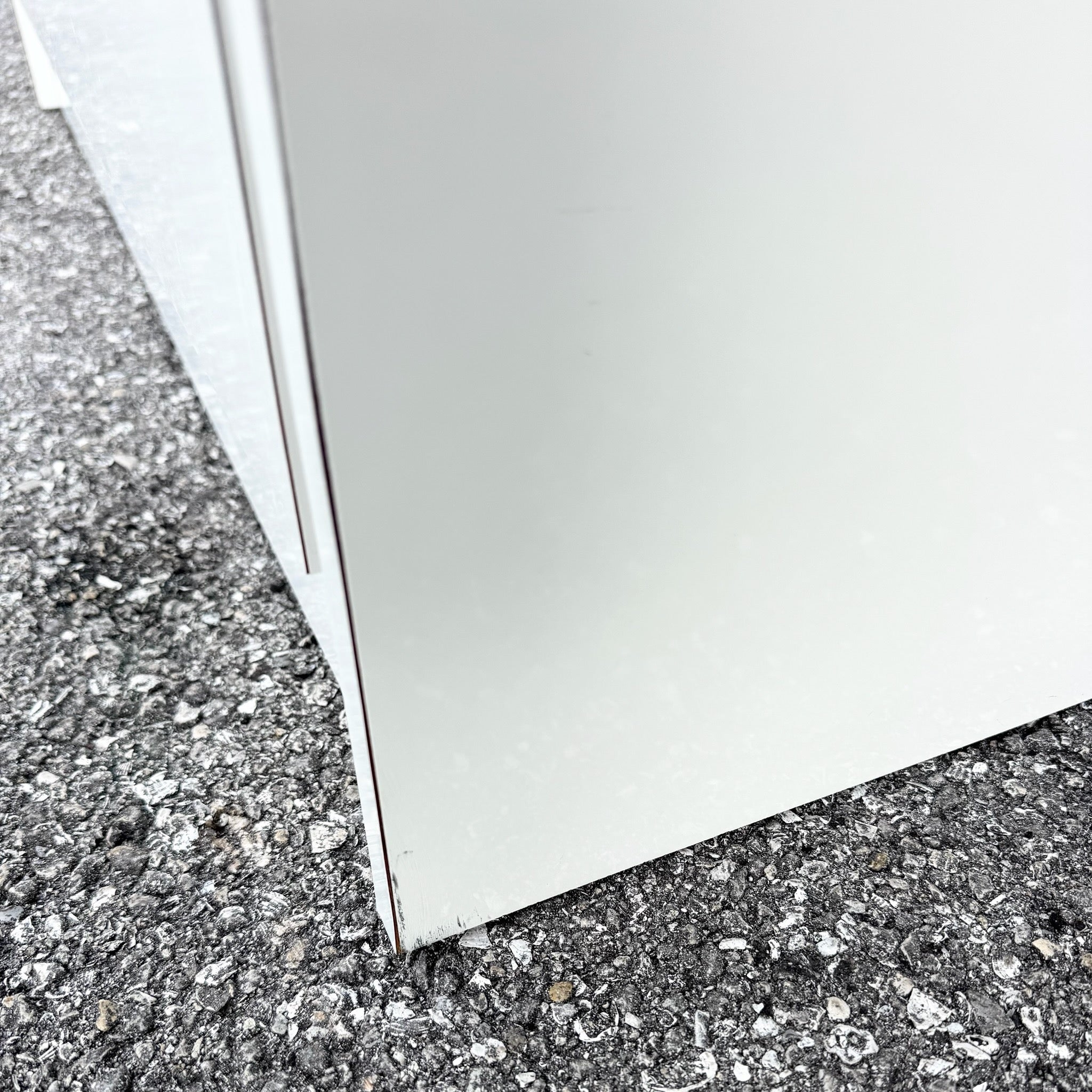 Postmodern White Gloss Laminate Waterfall Highboy Dresser Dolphin & Flamingo