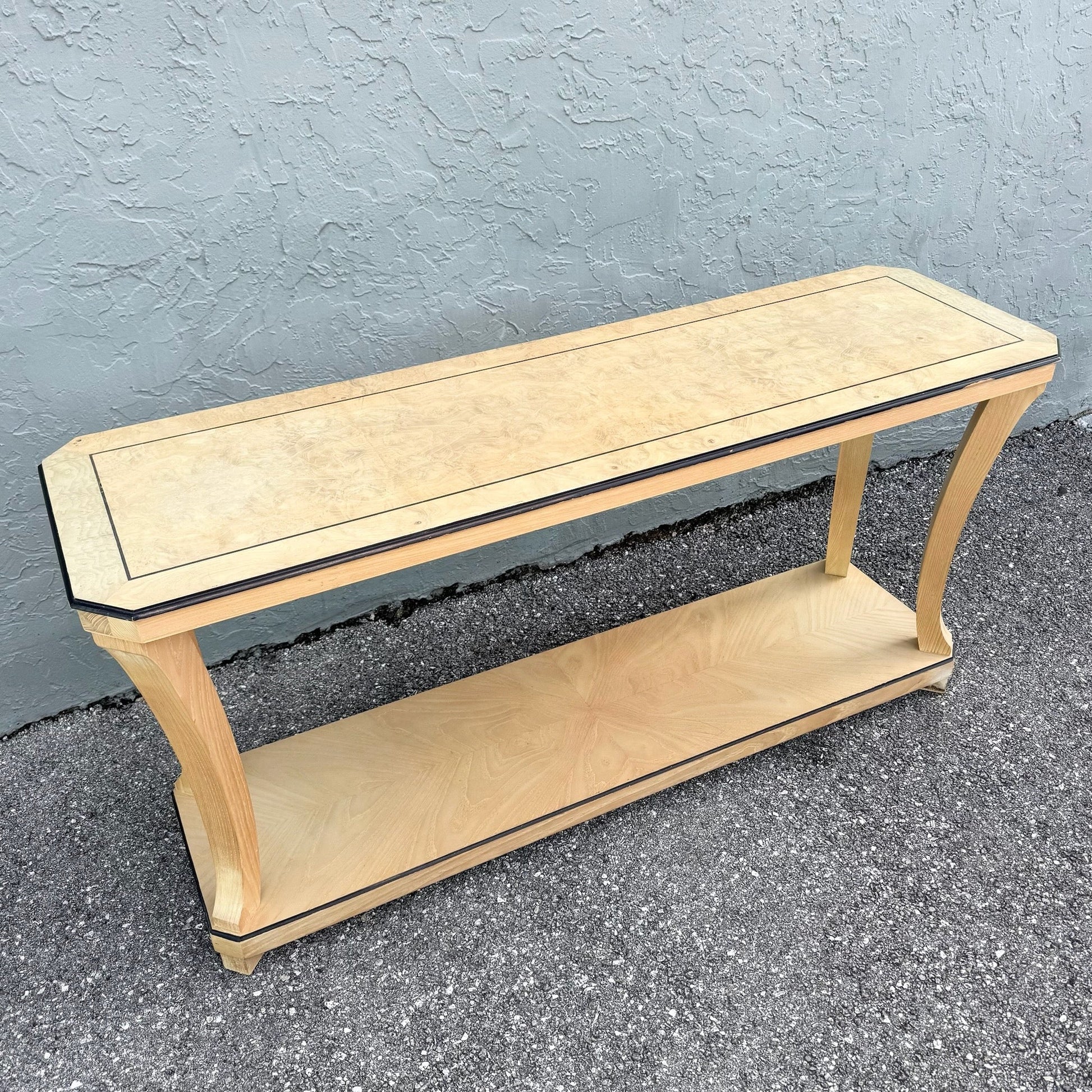 Vintage Art Deco Burlwood Console Table Dolphin & Flamingo