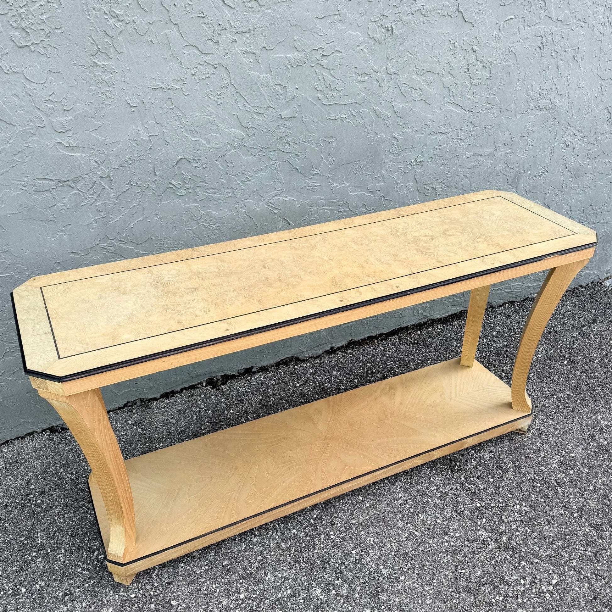Vintage Art Deco Burlwood Console Table Dolphin & Flamingo