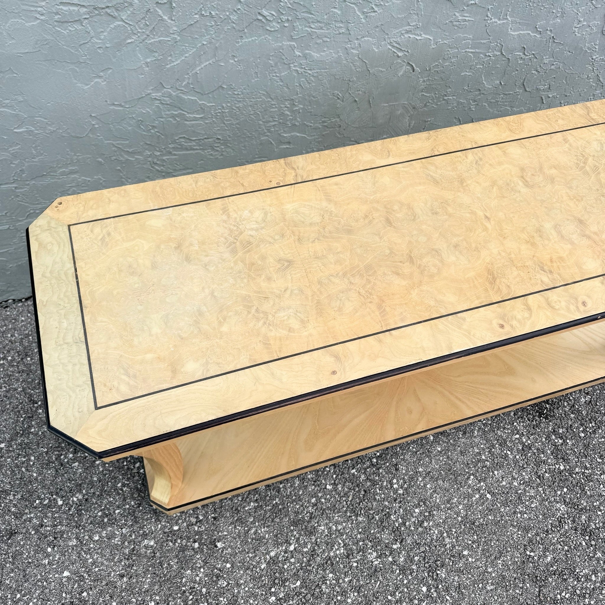 Vintage Art Deco Burlwood Console Table Dolphin & Flamingo