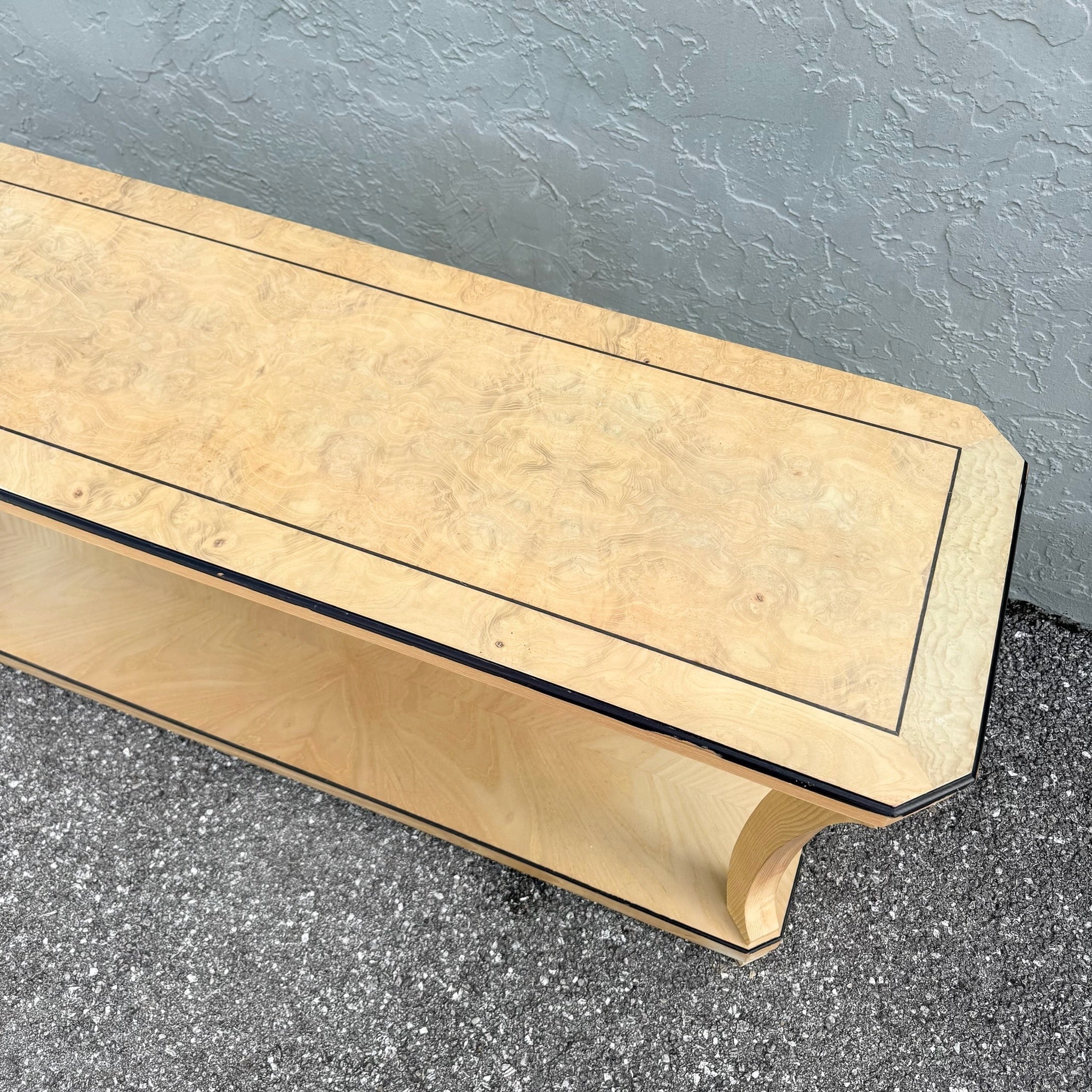 Vintage Art Deco Burlwood Console Table Dolphin & Flamingo
