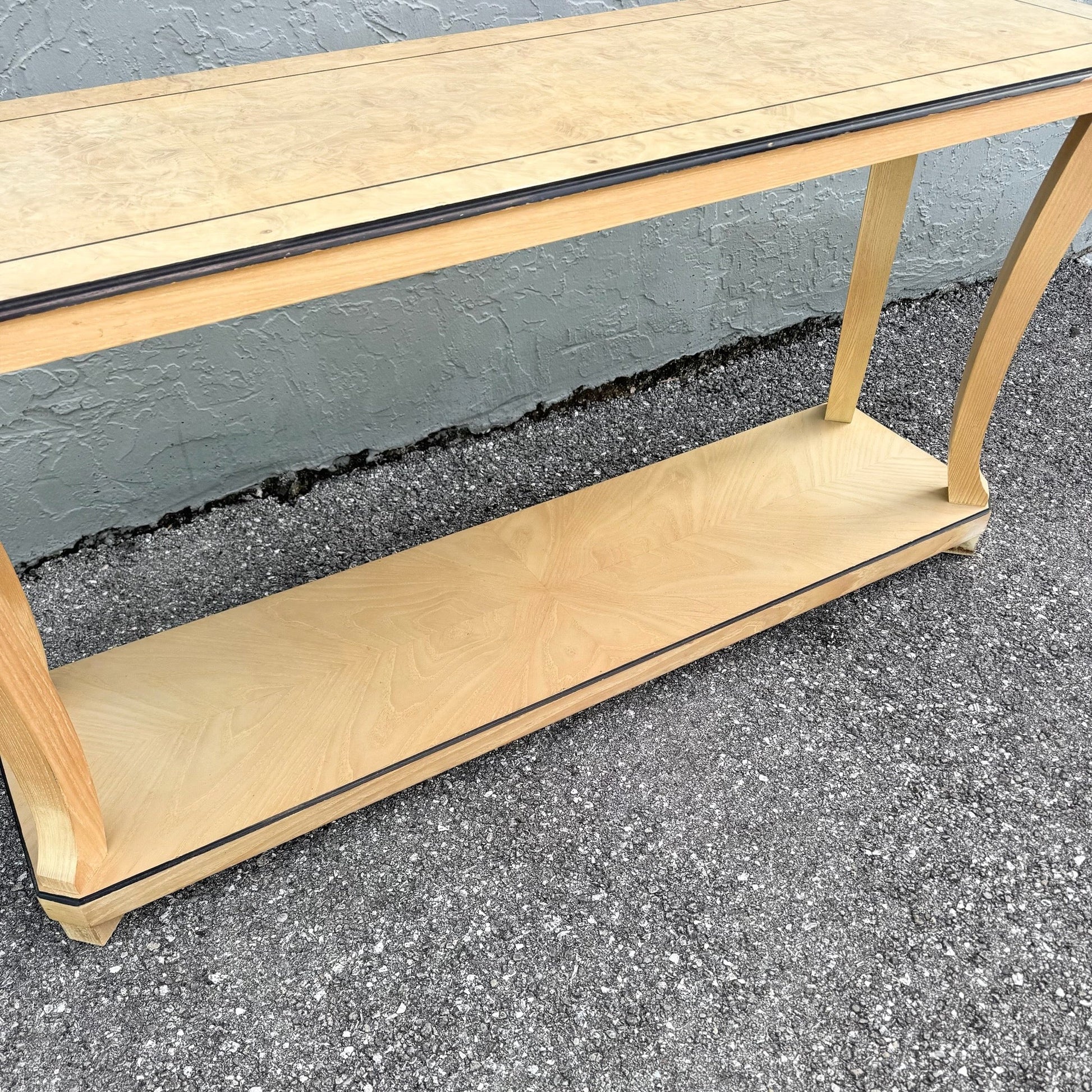 Vintage Art Deco Burlwood Console Table Dolphin & Flamingo