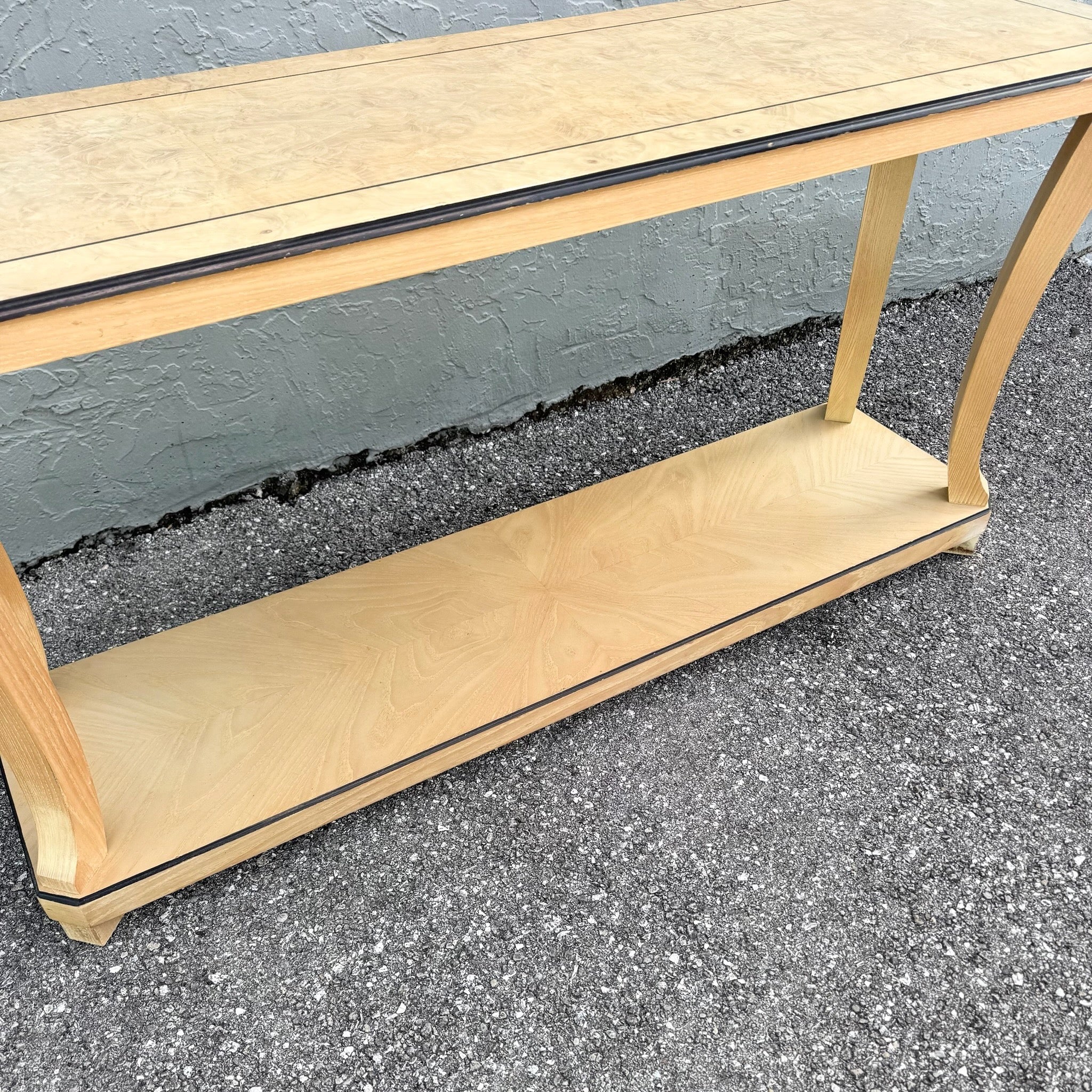 Vintage Art Deco Burlwood Console Table Dolphin & Flamingo