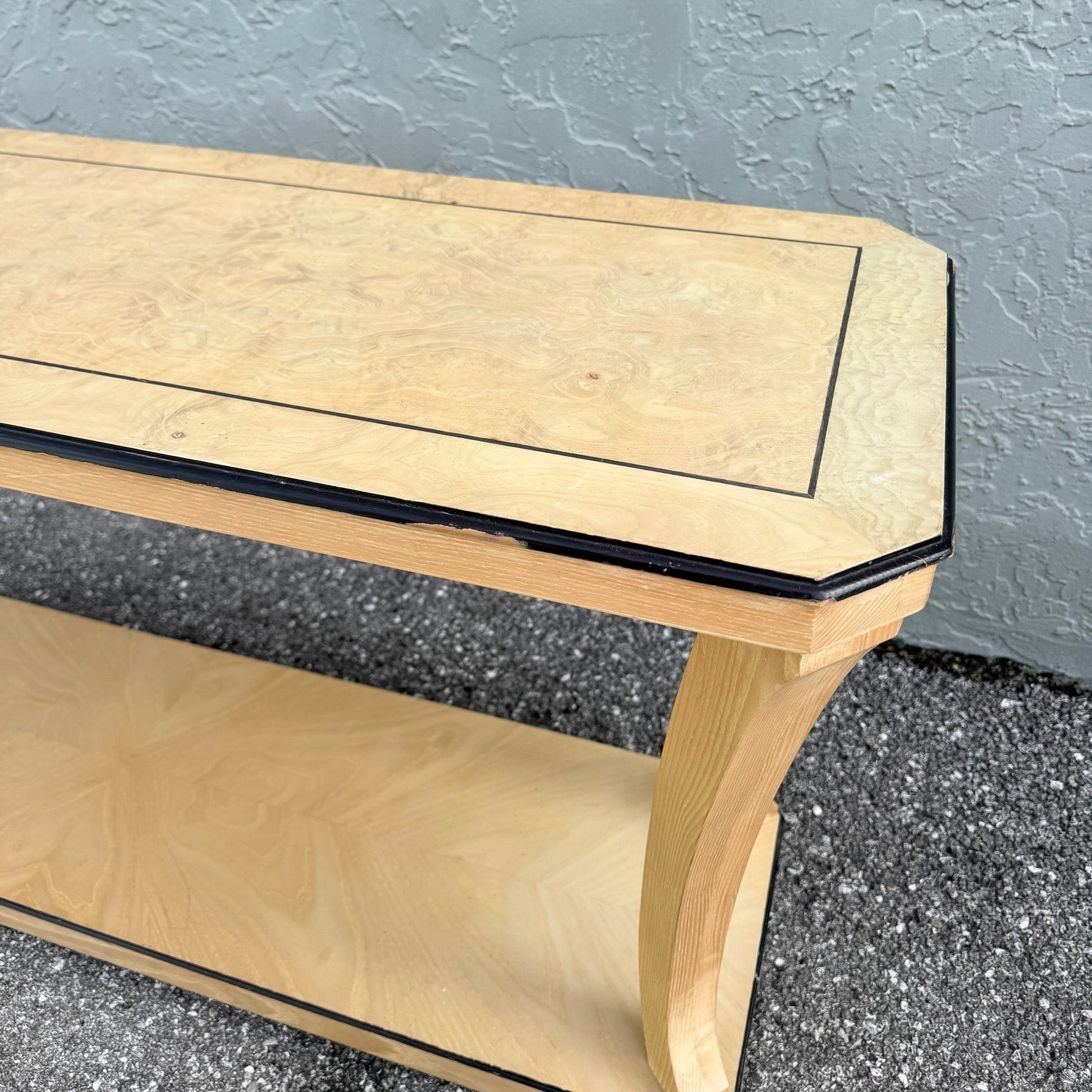 Vintage Art Deco Burlwood Console Table Dolphin & Flamingo