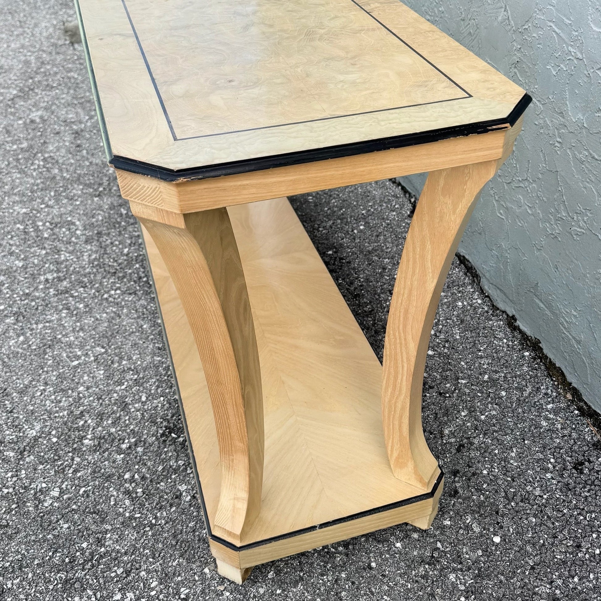 Vintage Art Deco Burlwood Console Table Dolphin & Flamingo