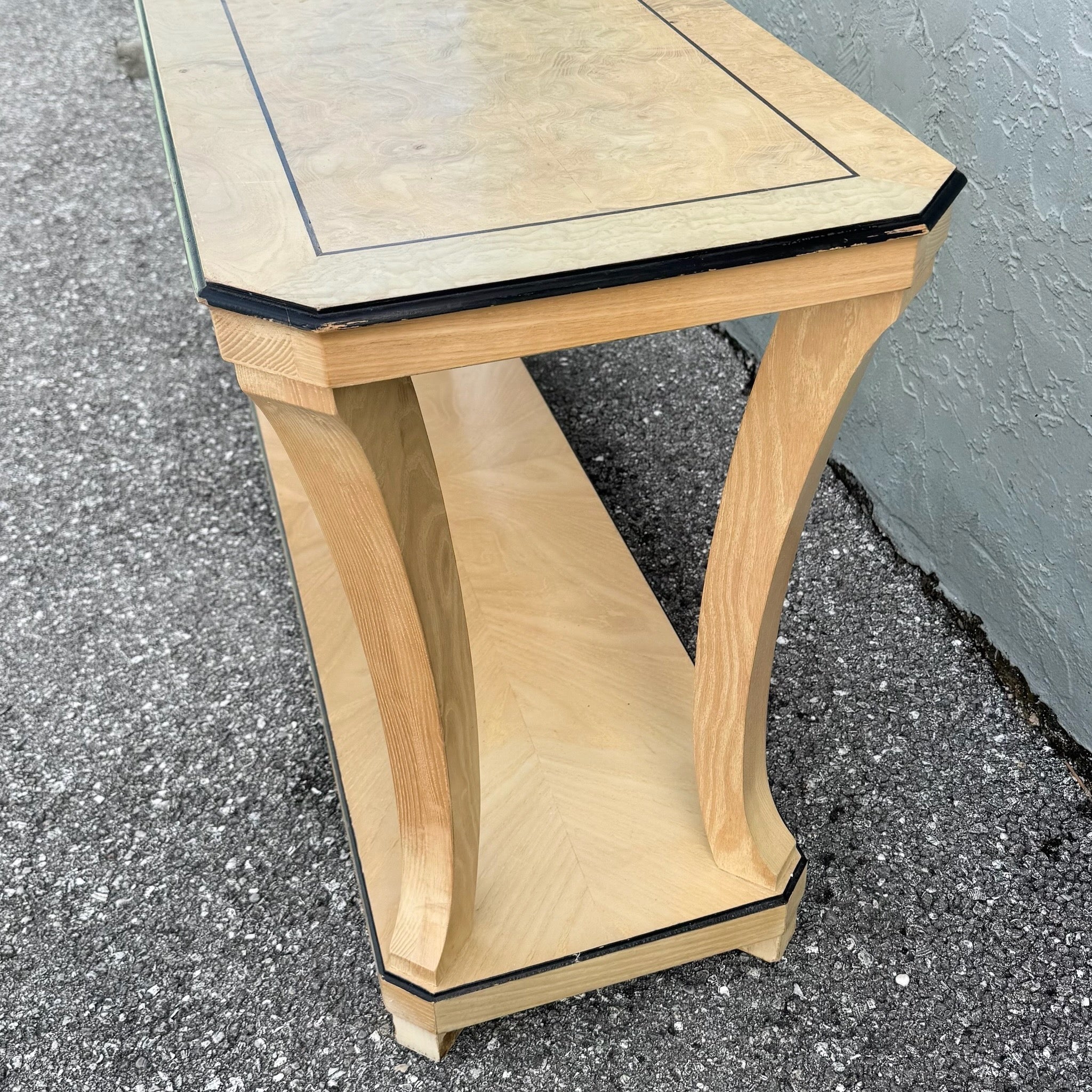 Vintage Art Deco Burlwood Console Table Dolphin & Flamingo