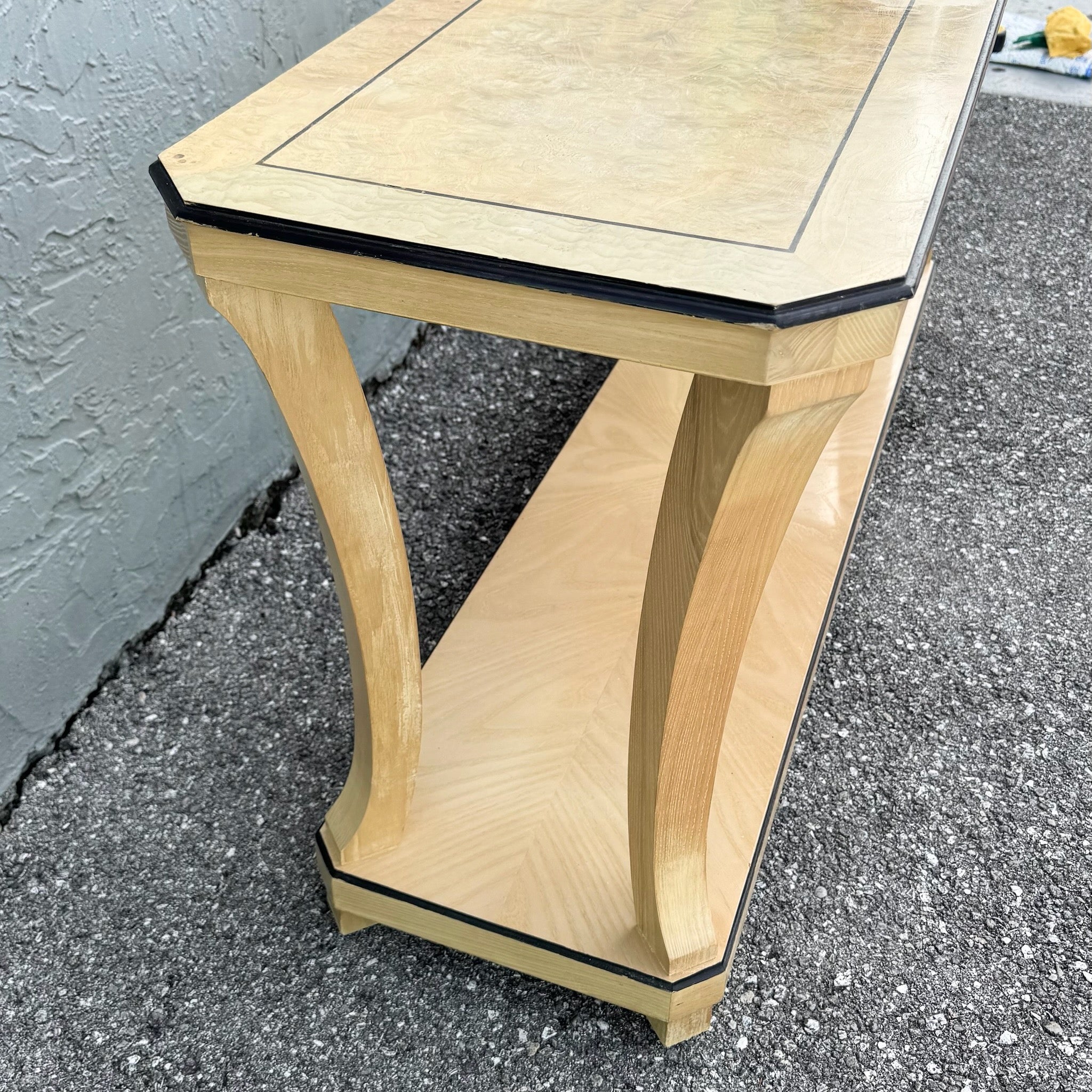 Vintage Art Deco Burlwood Console Table Dolphin & Flamingo