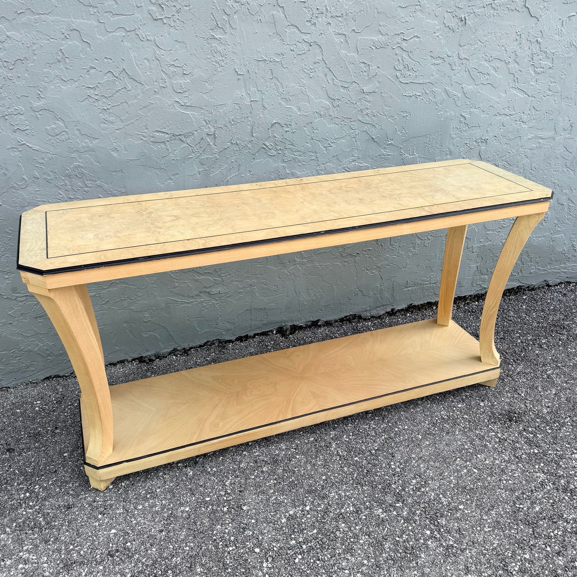 Vintage Art Deco Burlwood Console Table Dolphin & Flamingo