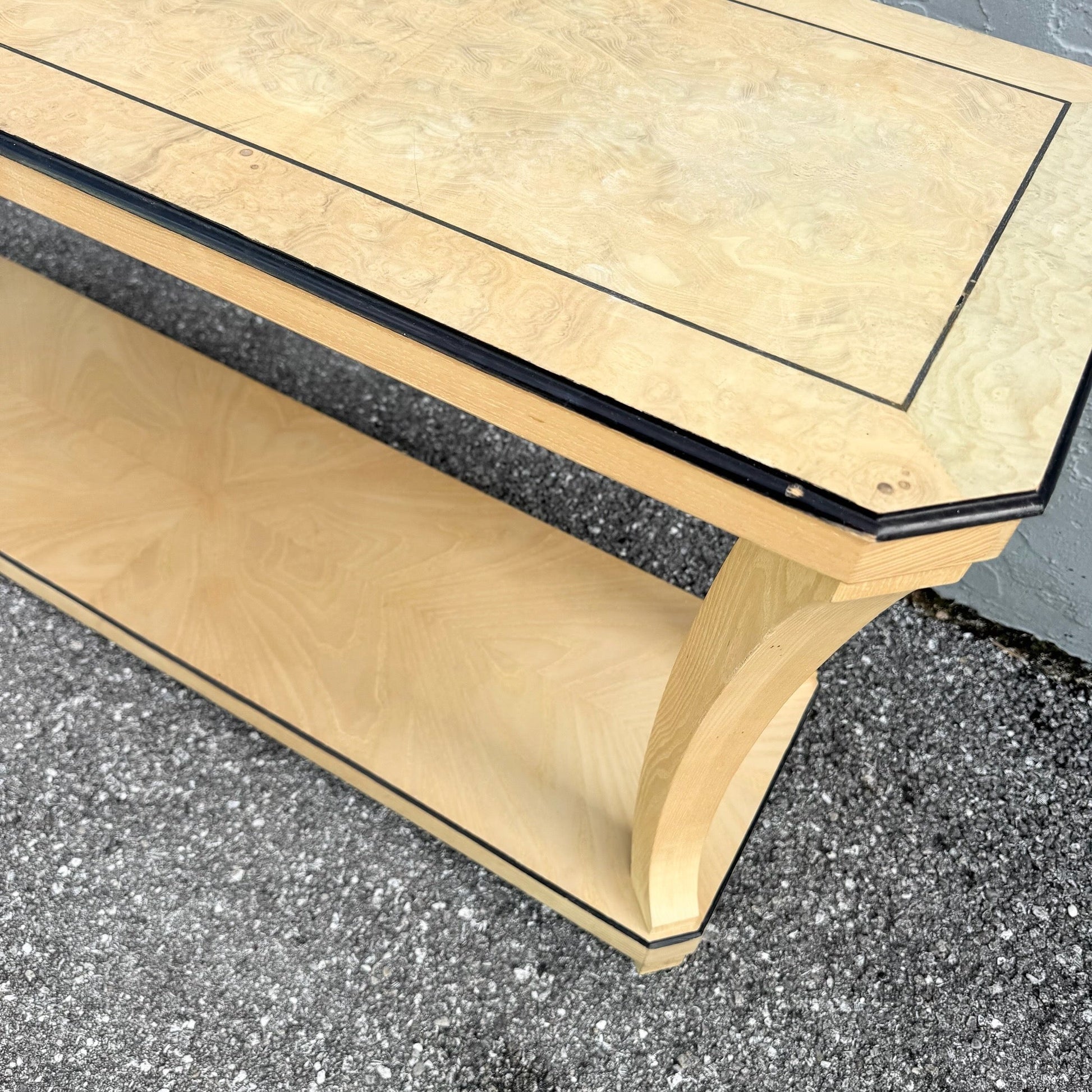 Vintage Art Deco Burlwood Console Table Dolphin & Flamingo