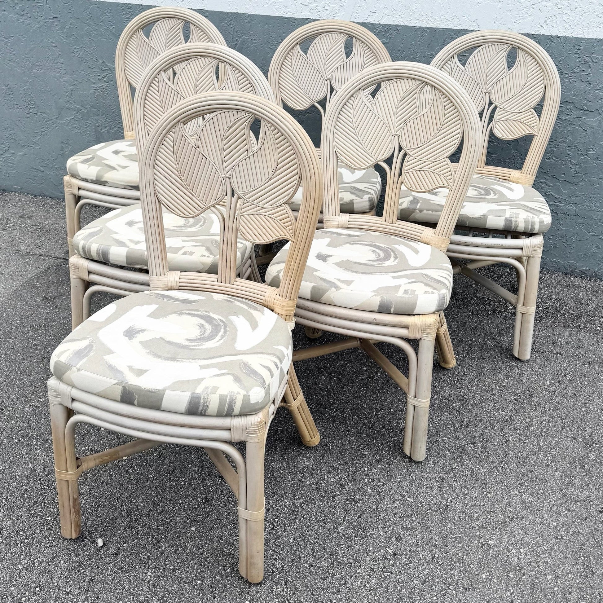 Boho Chic Sculpted Leaf Back Pencil Reed Dining Chairs - Set of 6 Dolphin & Flamingo