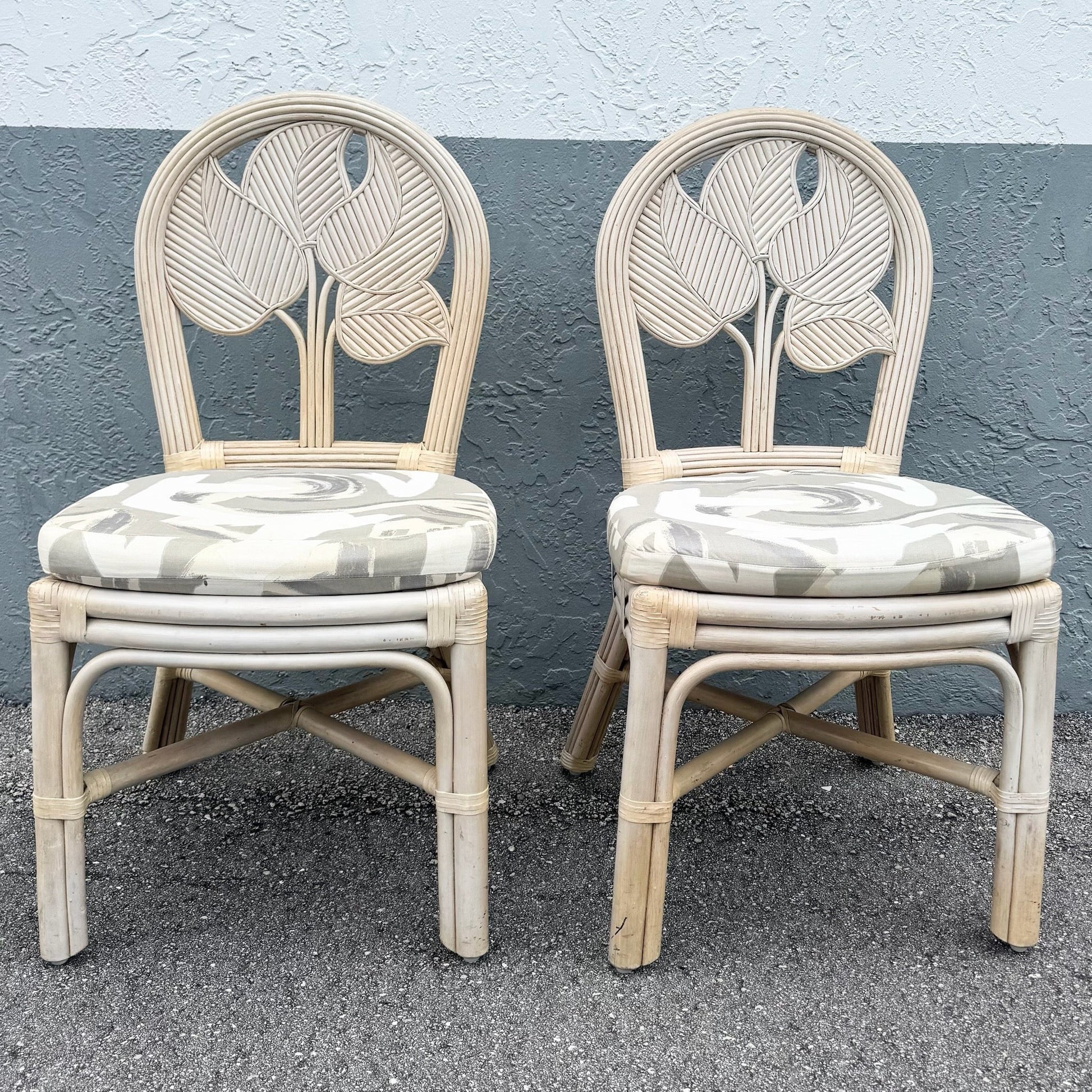 Boho Chic Sculpted Leaf Back Pencil Reed Dining Chairs - Set of 6 Dolphin & Flamingo