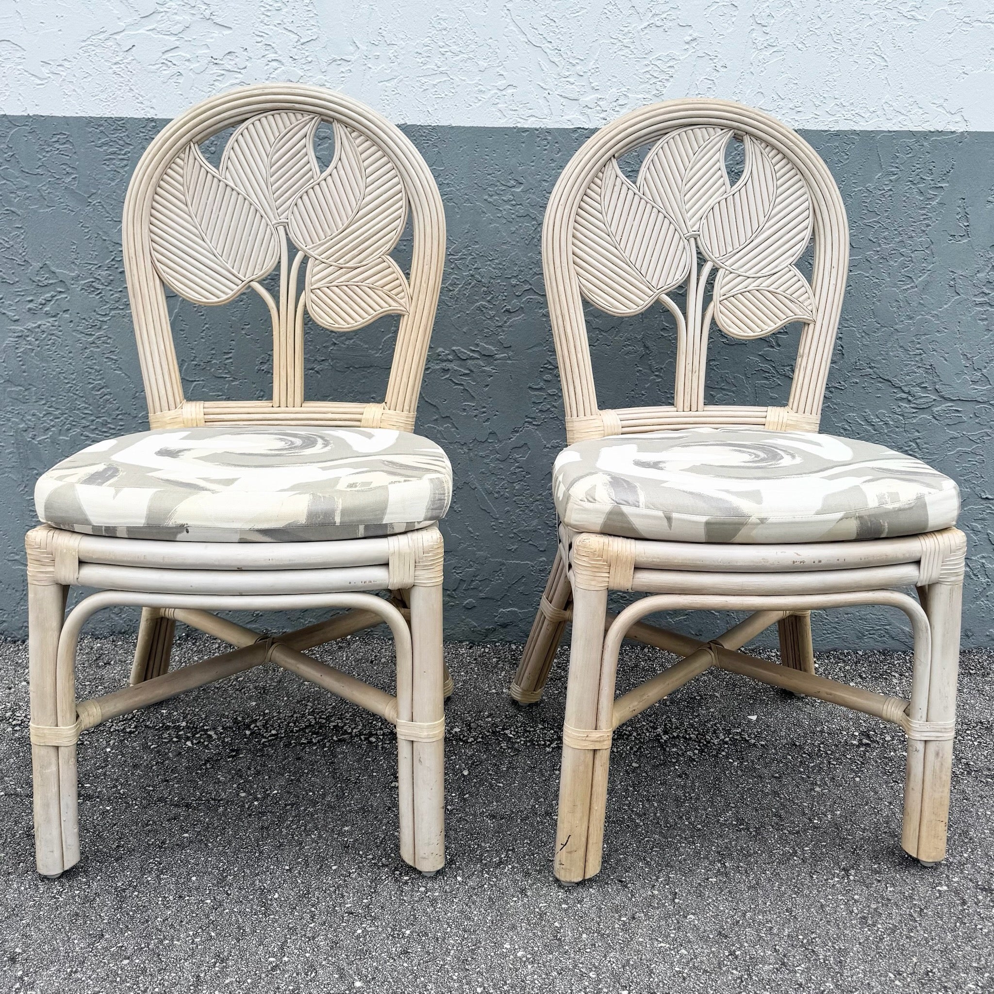 Boho Chic Sculpted Leaf Back Pencil Reed Dining Chairs - Set of 6 Dolphin & Flamingo