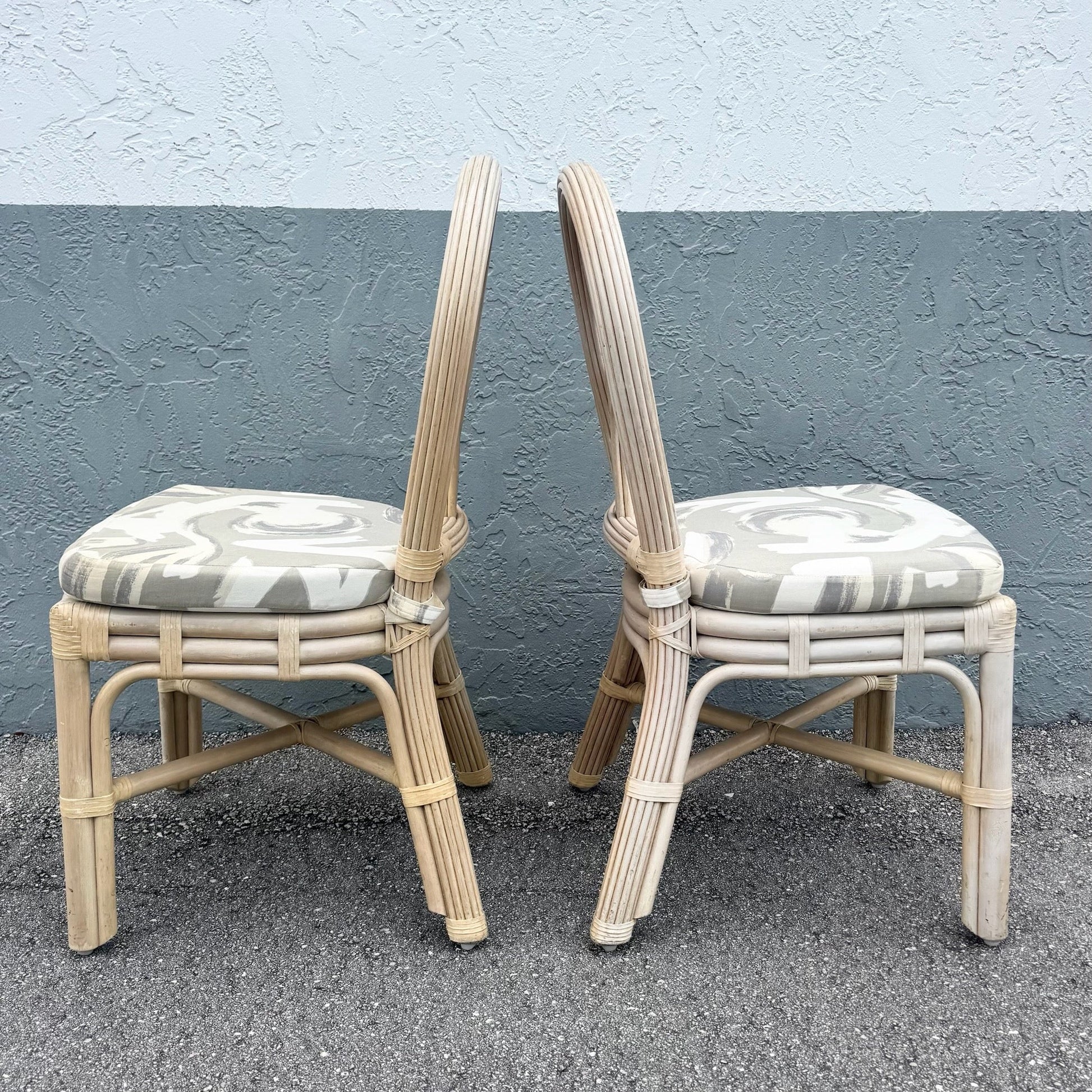 Boho Chic Sculpted Leaf Back Pencil Reed Dining Chairs - Set of 6 Dolphin & Flamingo