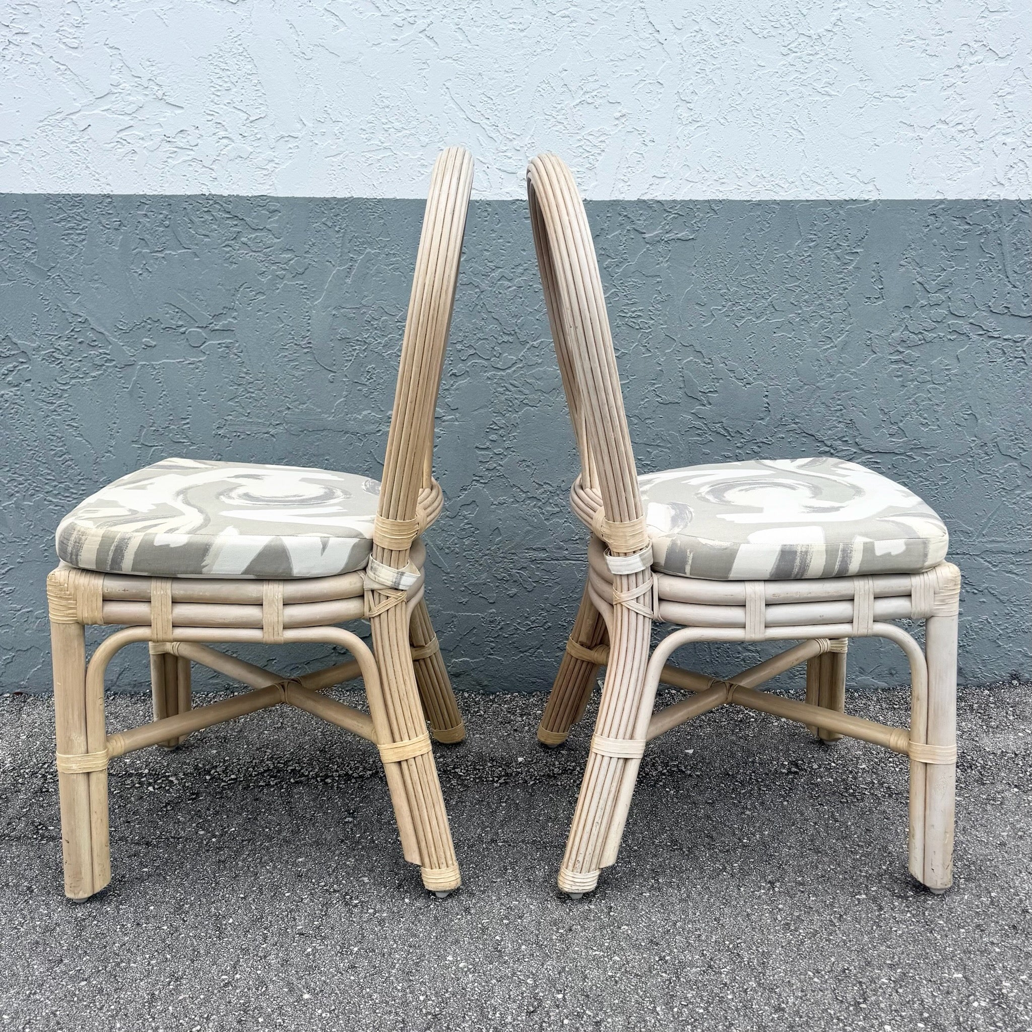 Boho Chic Sculpted Leaf Back Pencil Reed Dining Chairs - Set of 6 Dolphin & Flamingo