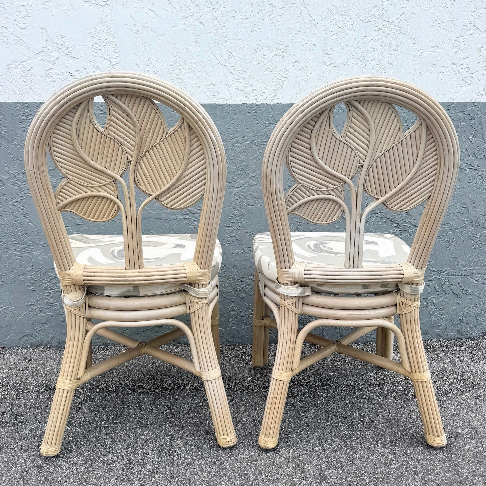 Boho Chic Sculpted Leaf Back Pencil Reed Dining Chairs - Set of 6 Dolphin & Flamingo
