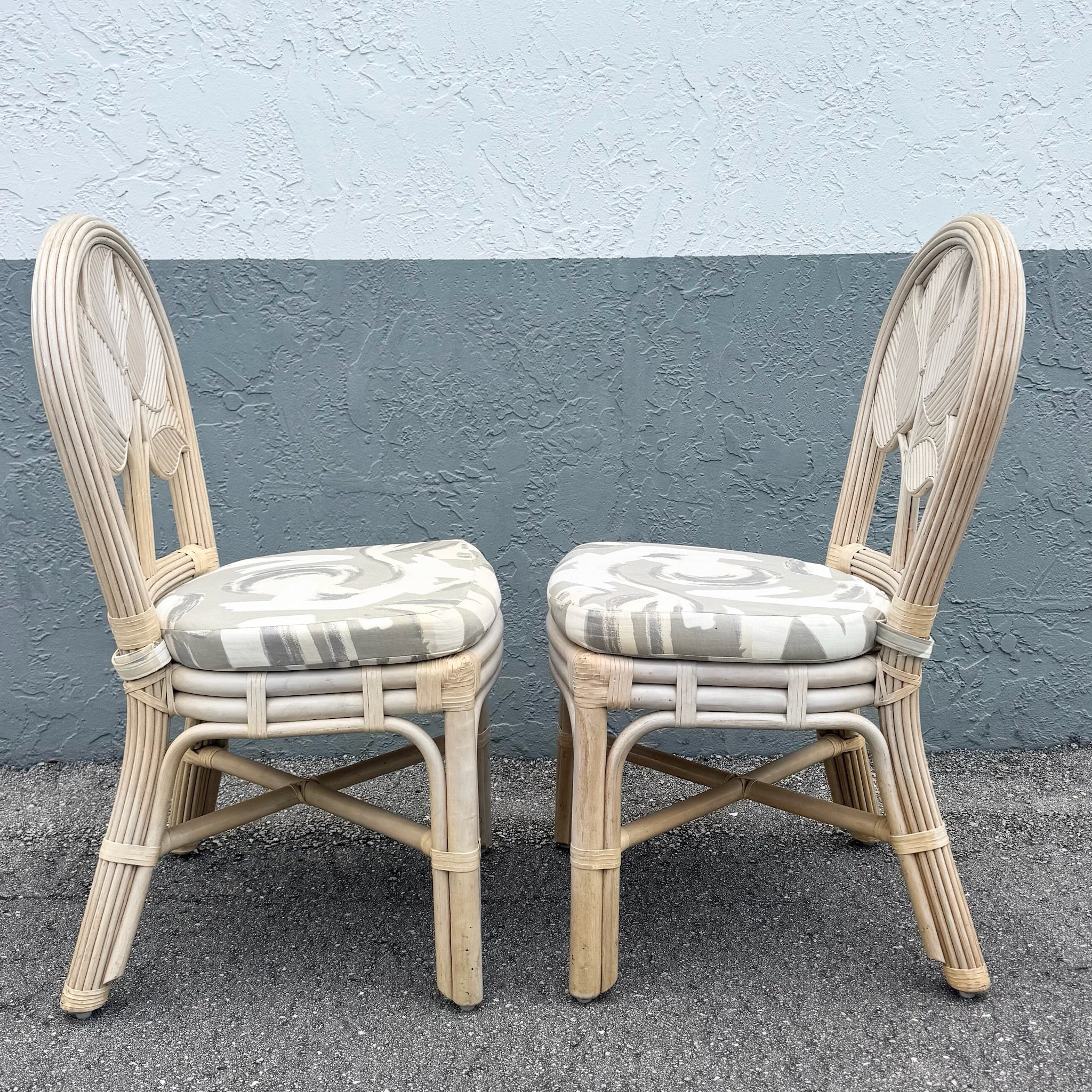 Boho Chic Sculpted Leaf Back Pencil Reed Dining Chairs - Set of 6 Dolphin & Flamingo