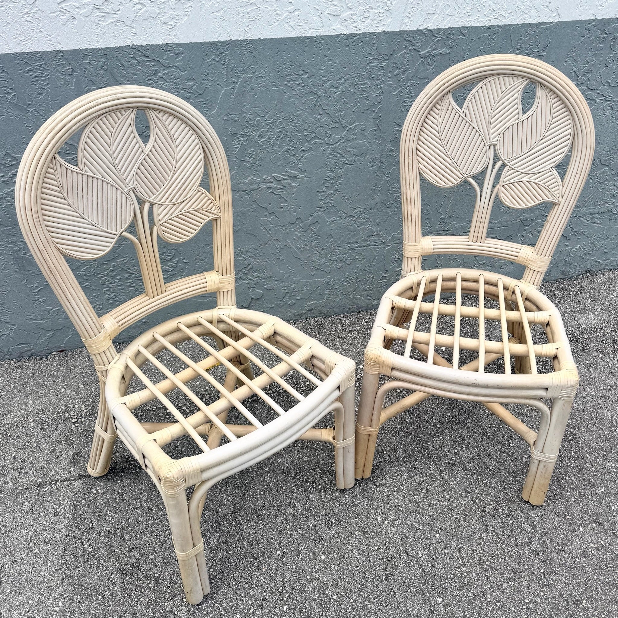 Boho Chic Sculpted Leaf Back Pencil Reed Dining Chairs - Set of 6 Dolphin & Flamingo