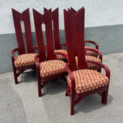 Postmodern Boho Rattan High Back Dining Chairs - Set of 6 Dolphin & Flamingo