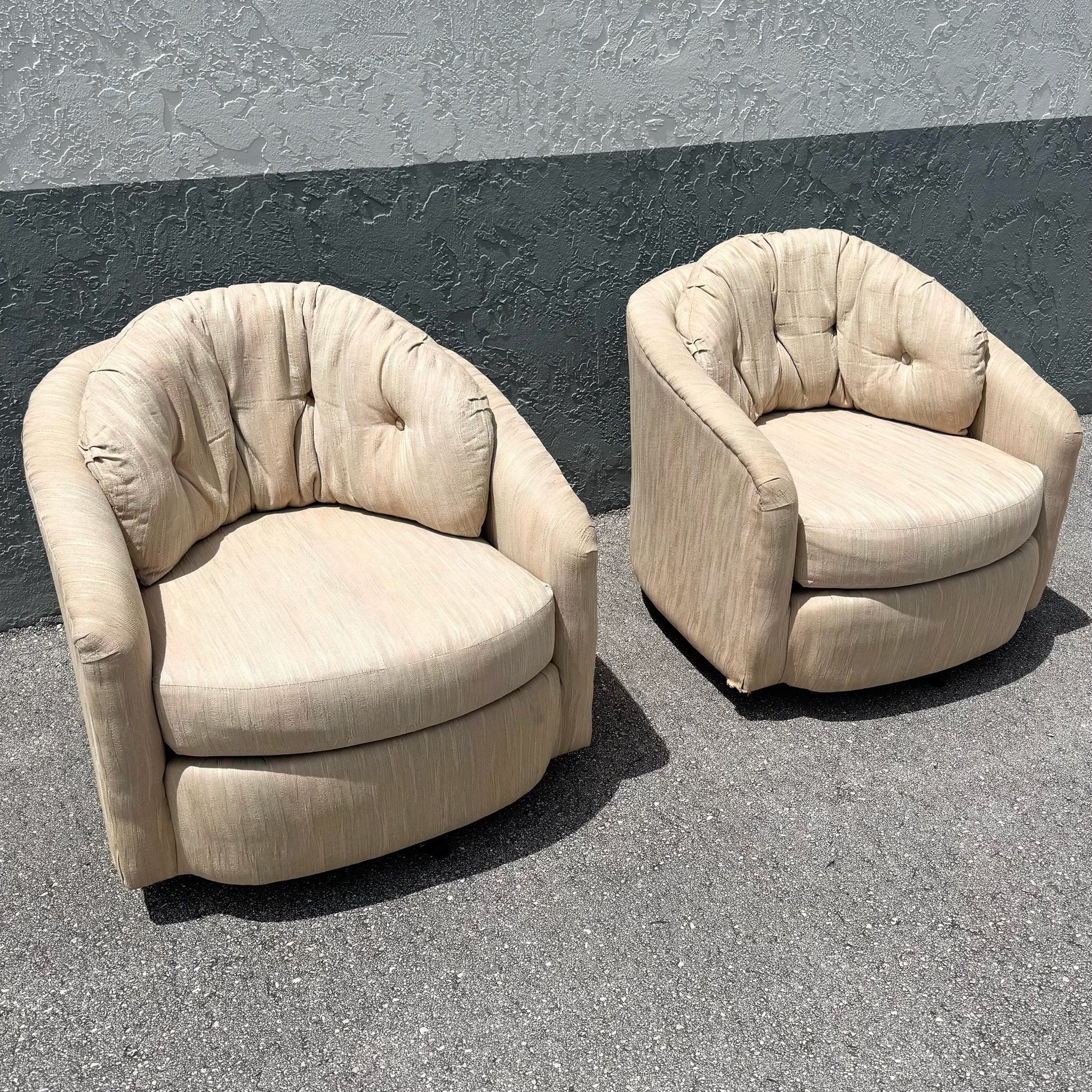 Postmodern Swivel Barrell Chairs by Best Chairs - A Pair Dolphin & Flamingo