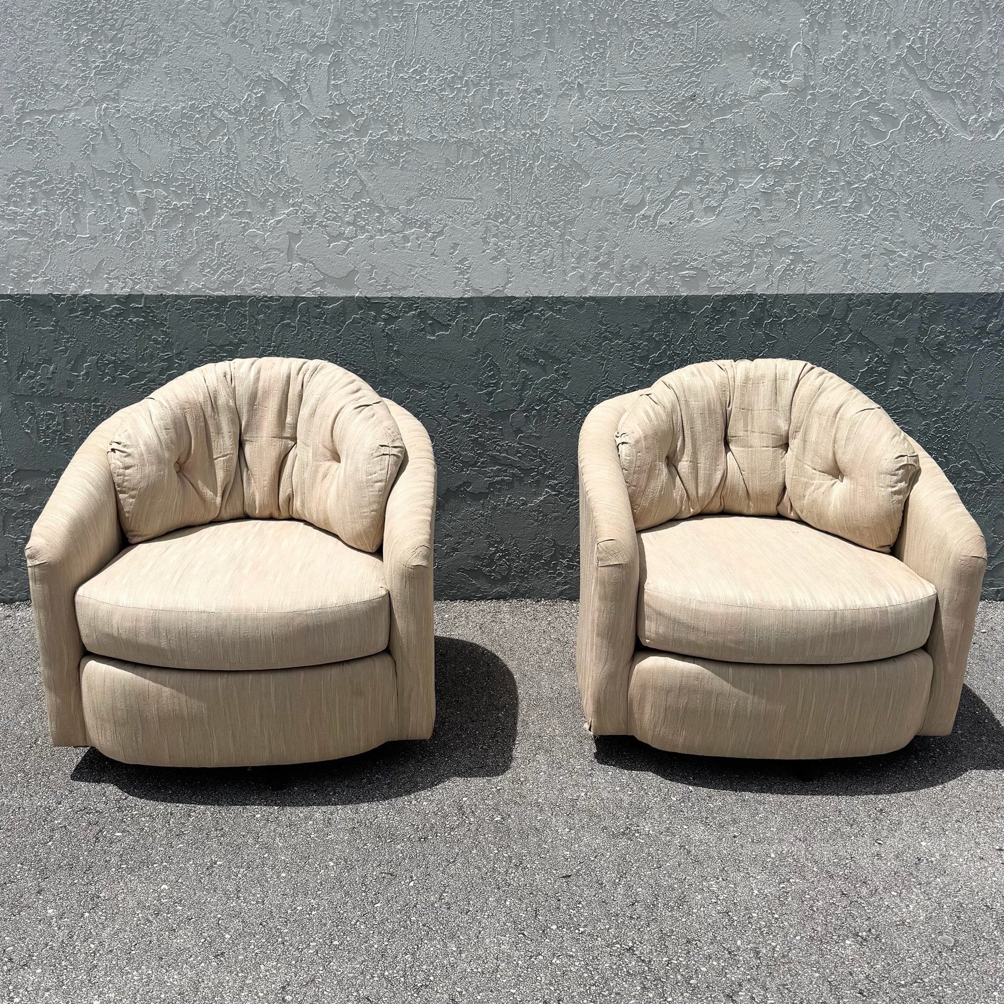 Postmodern Swivel Barrell Chairs by Best Chairs - A Pair Dolphin & Flamingo