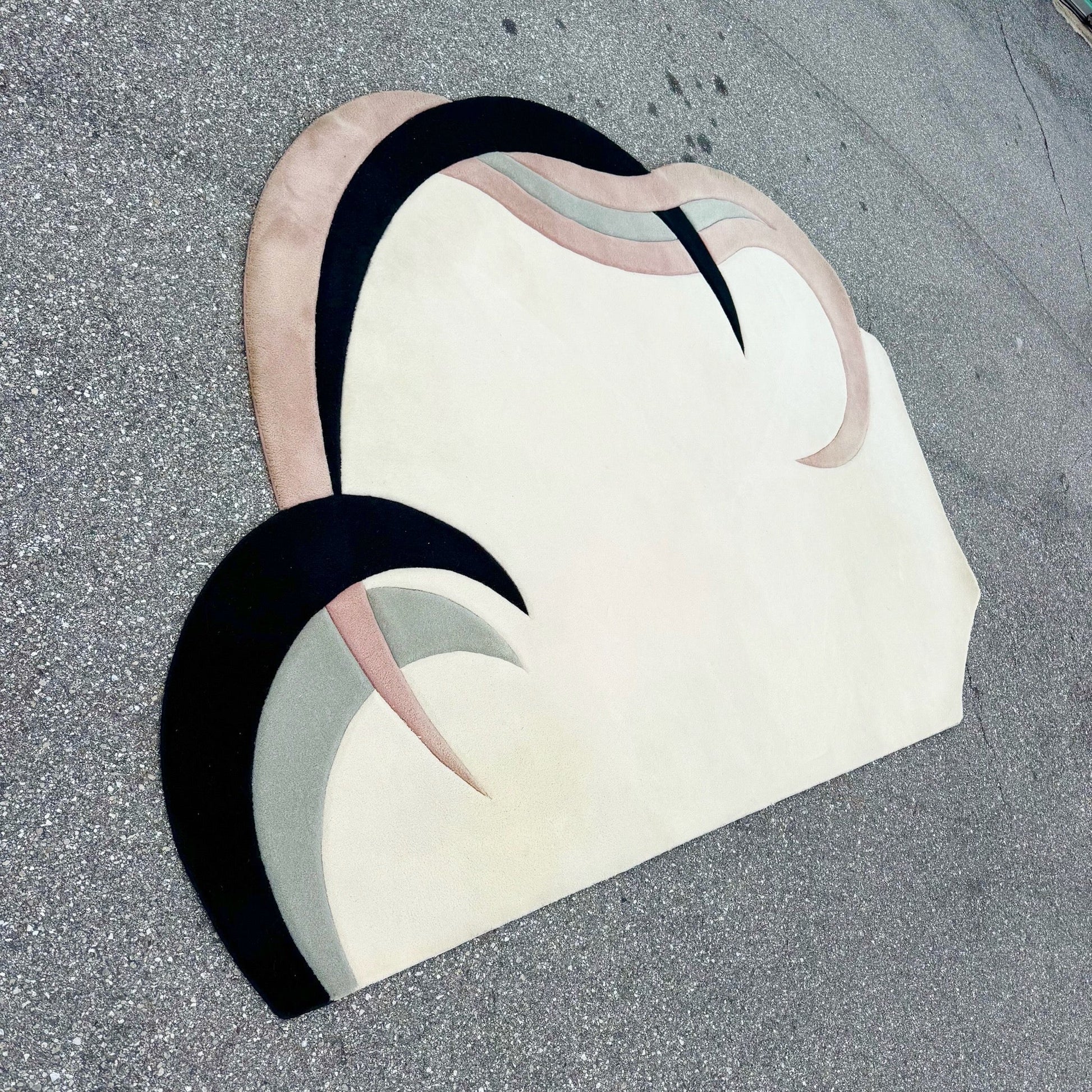 1980s Postmodern Pink Ball White and Gray Sculpted Rug Dolphin & Flamingo