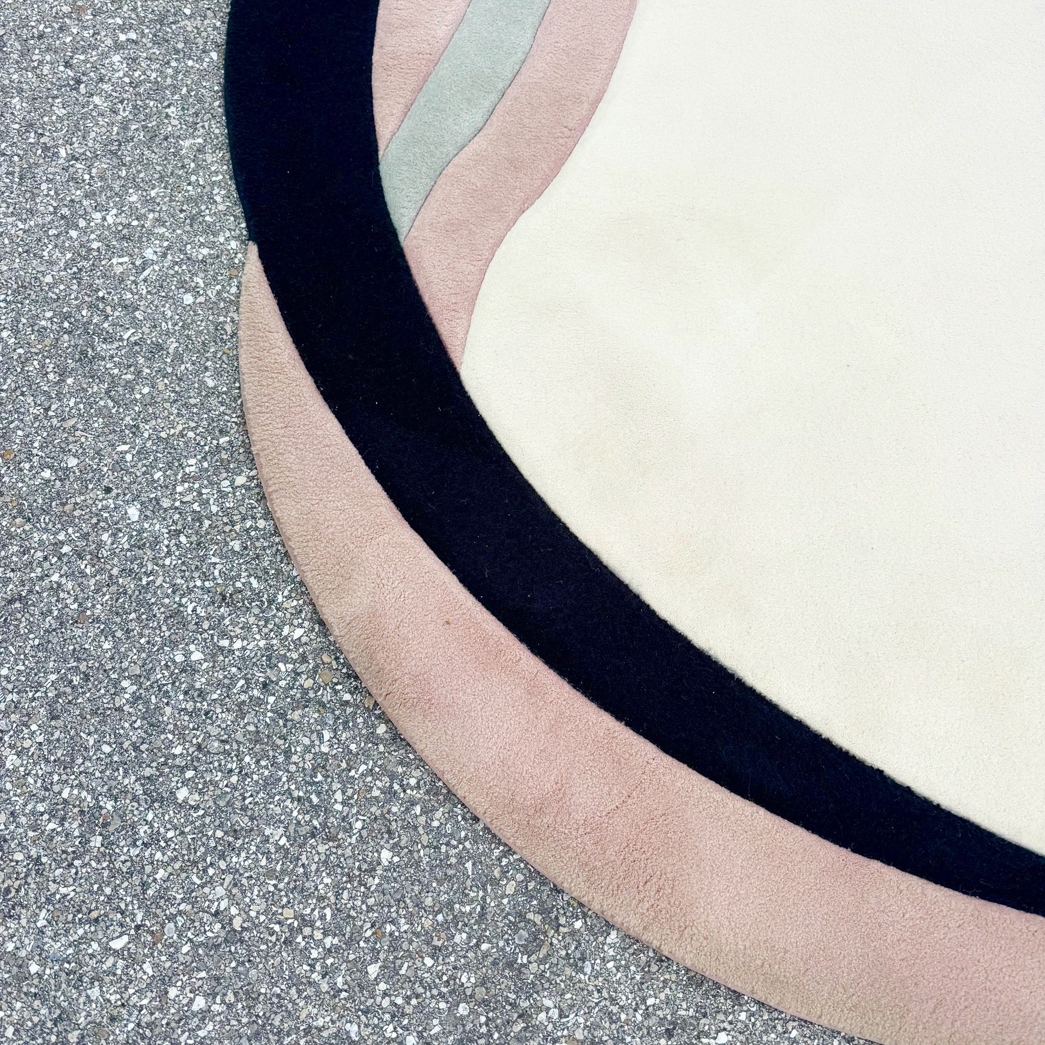 1980s Postmodern Pink Ball White and Gray Sculpted Rug Dolphin & Flamingo