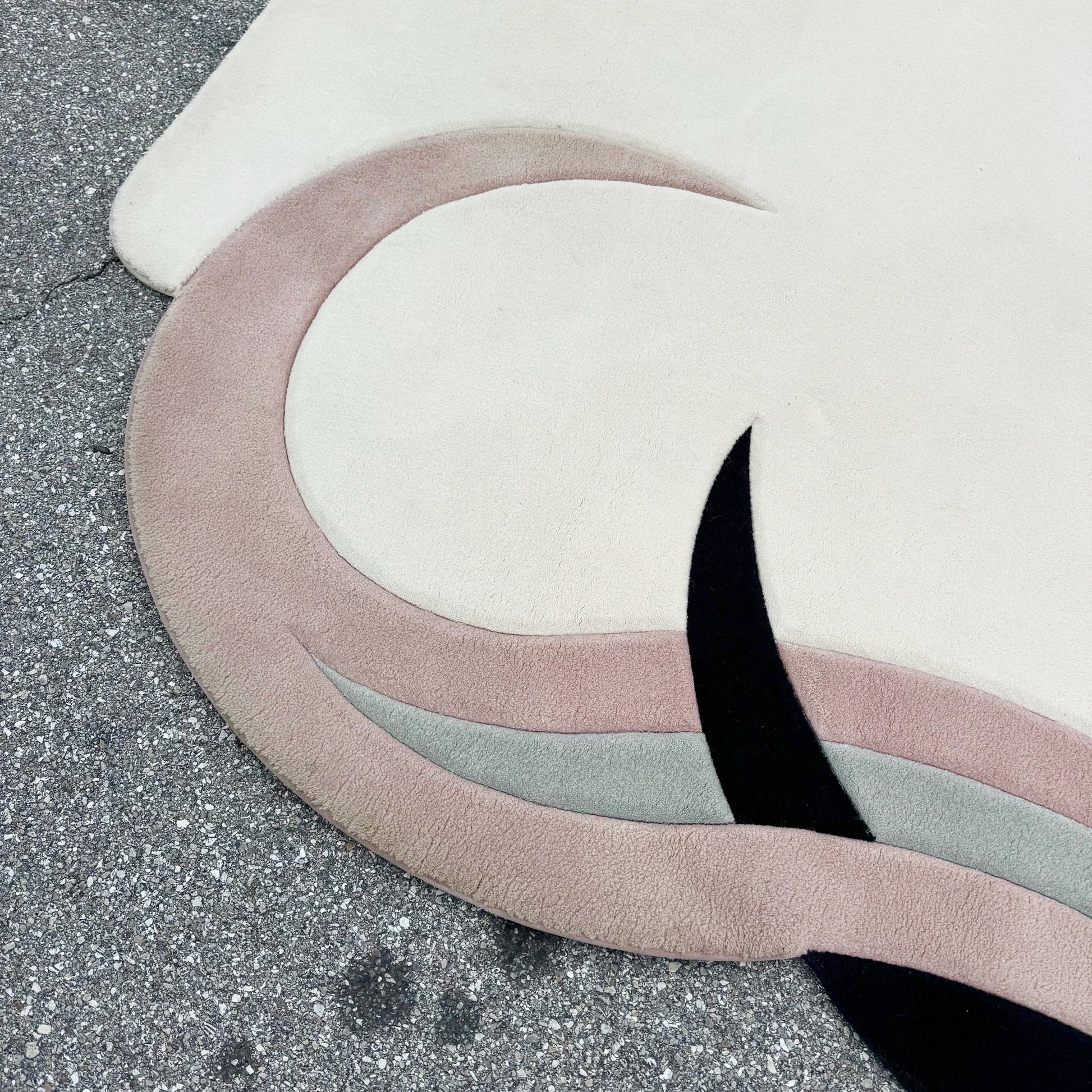 1980s Postmodern Pink Ball White and Gray Sculpted Rug Dolphin & Flamingo