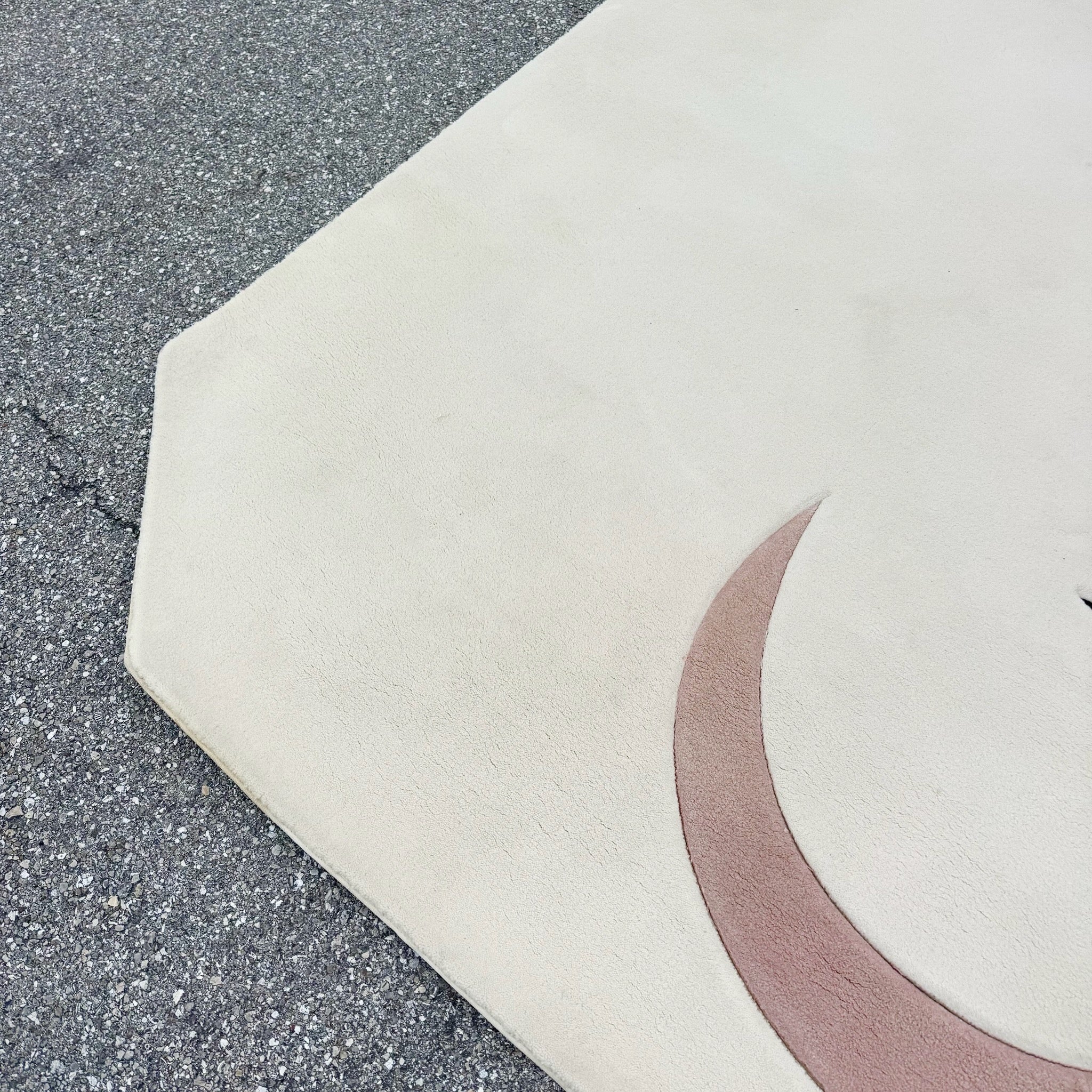 1980s Postmodern Pink Ball White and Gray Sculpted Rug Dolphin & Flamingo