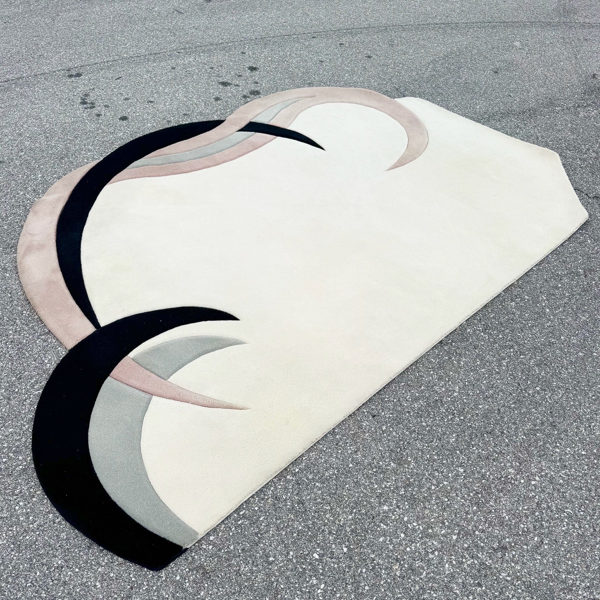 1980s Postmodern Pink Ball White and Gray Sculpted Rug Dolphin & Flamingo
