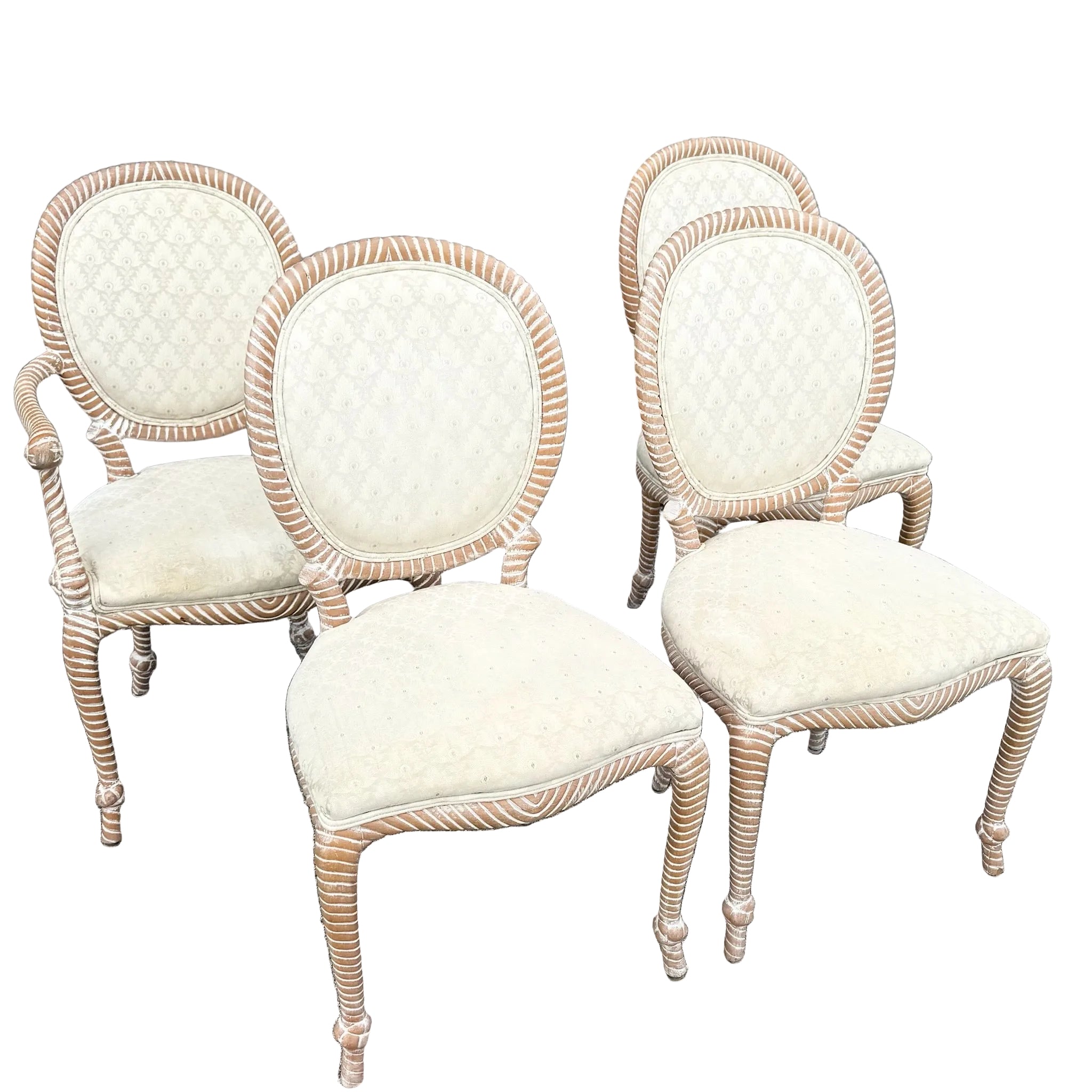 Vintage French Provincial Carved Rope Dining Chairs - Set of 4 Dolphin & Flamingo