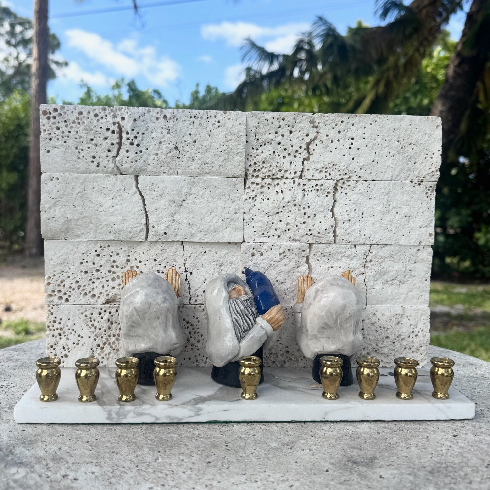 Vintage Israeli Wailing Wall/Kotel Menorah/Chanukia Dolphin & Flamingo