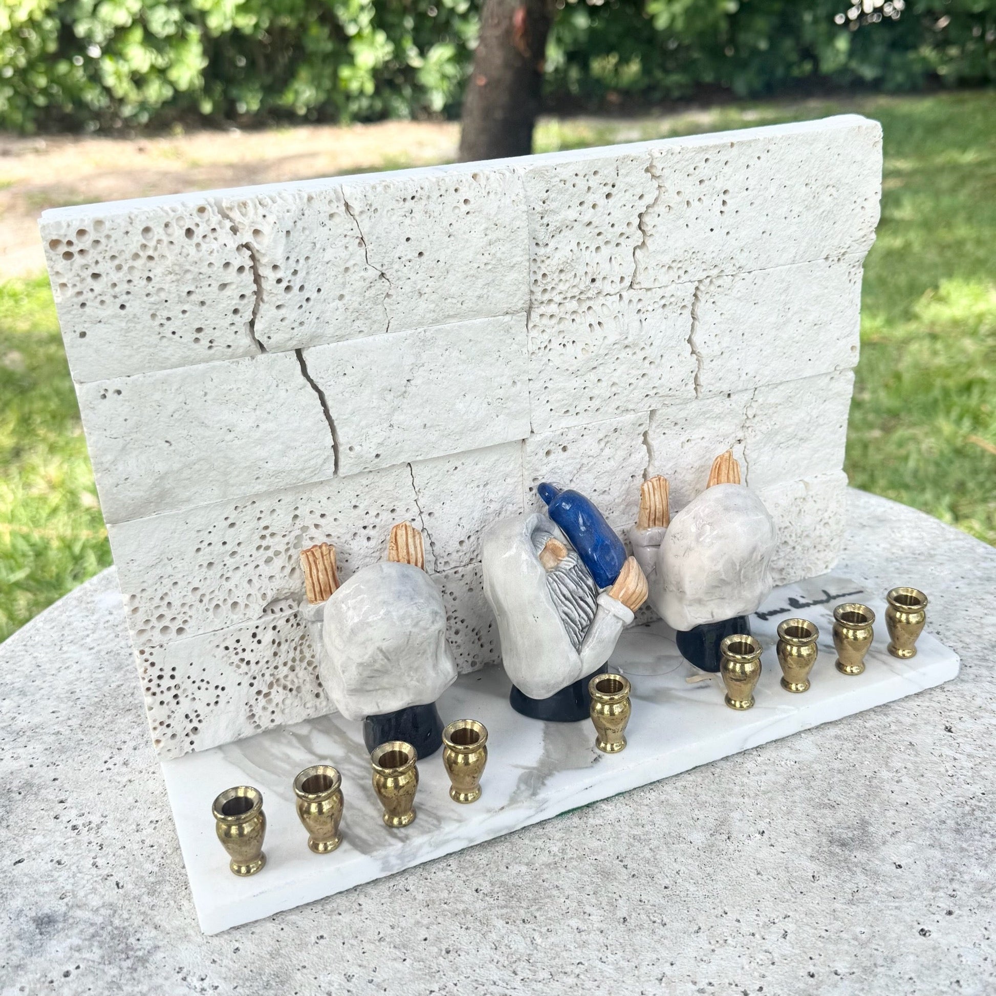 Vintage Israeli Wailing Wall/Kotel Menorah/Chanukia Dolphin & Flamingo