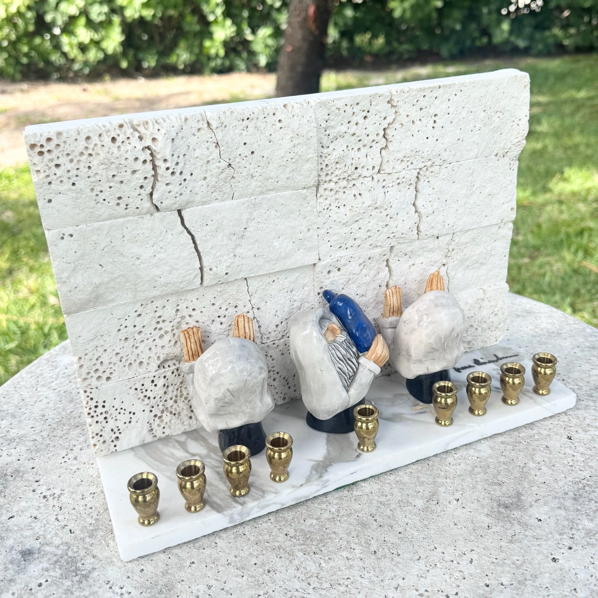 Vintage Israeli Wailing Wall/Kotel Menorah/Chanukia Dolphin & Flamingo