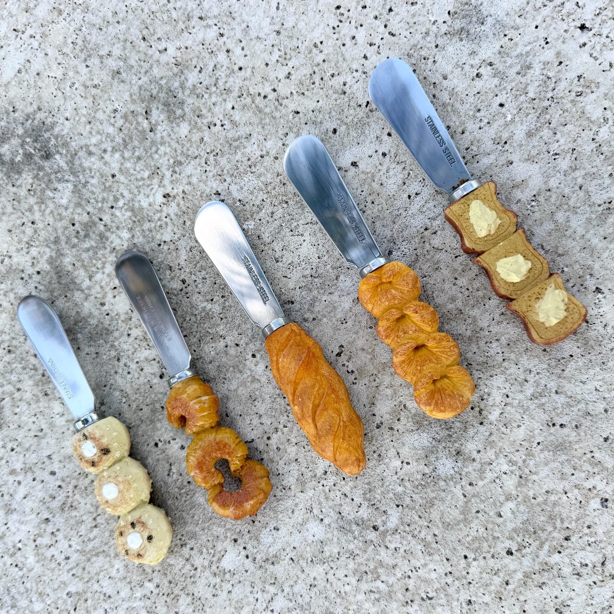 Vintage Breakfast Bread Themed Butter Knives - Set of 5 Dolphin & Flamingo