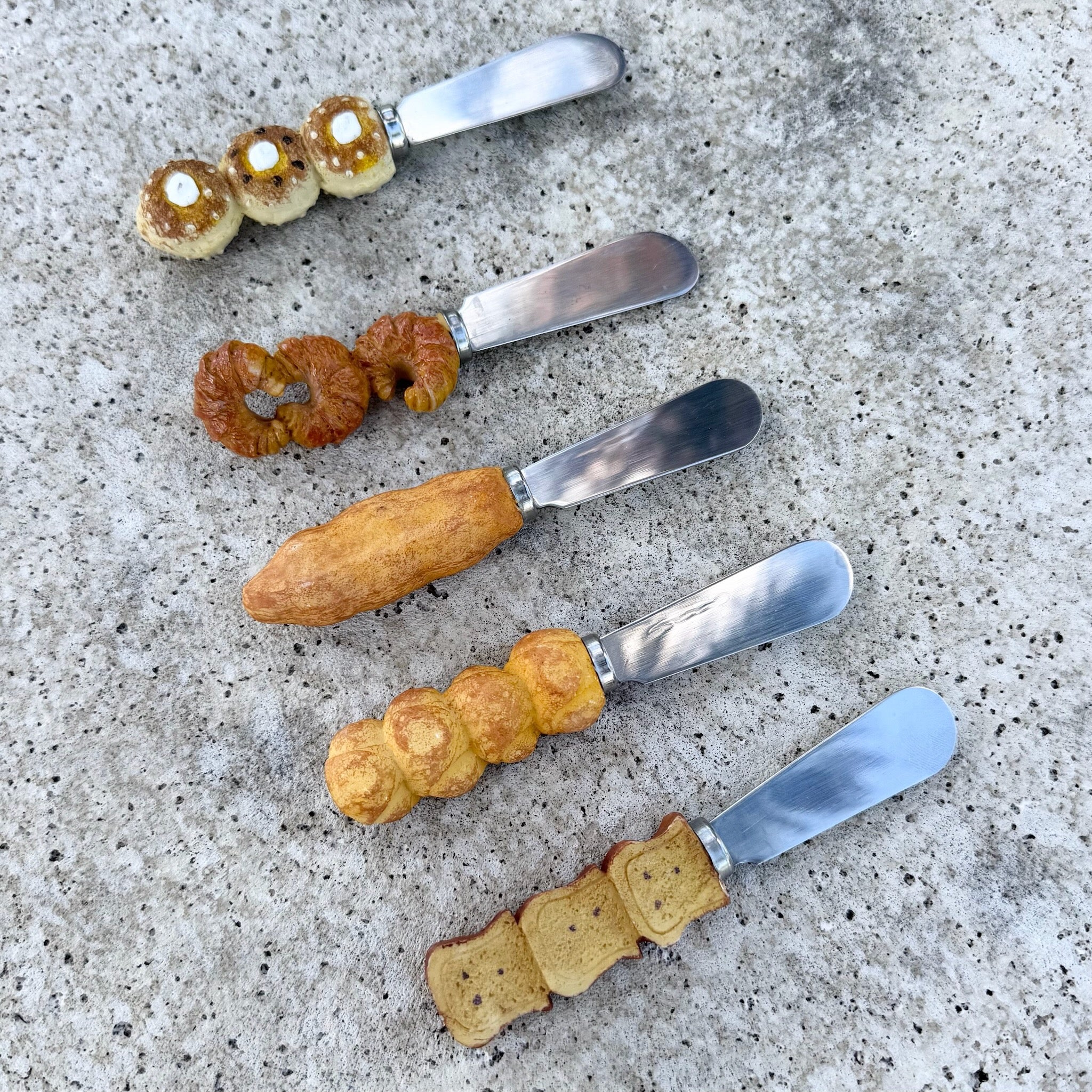 Vintage Breakfast Bread Themed Butter Knives - Set of 5 Dolphin & Flamingo