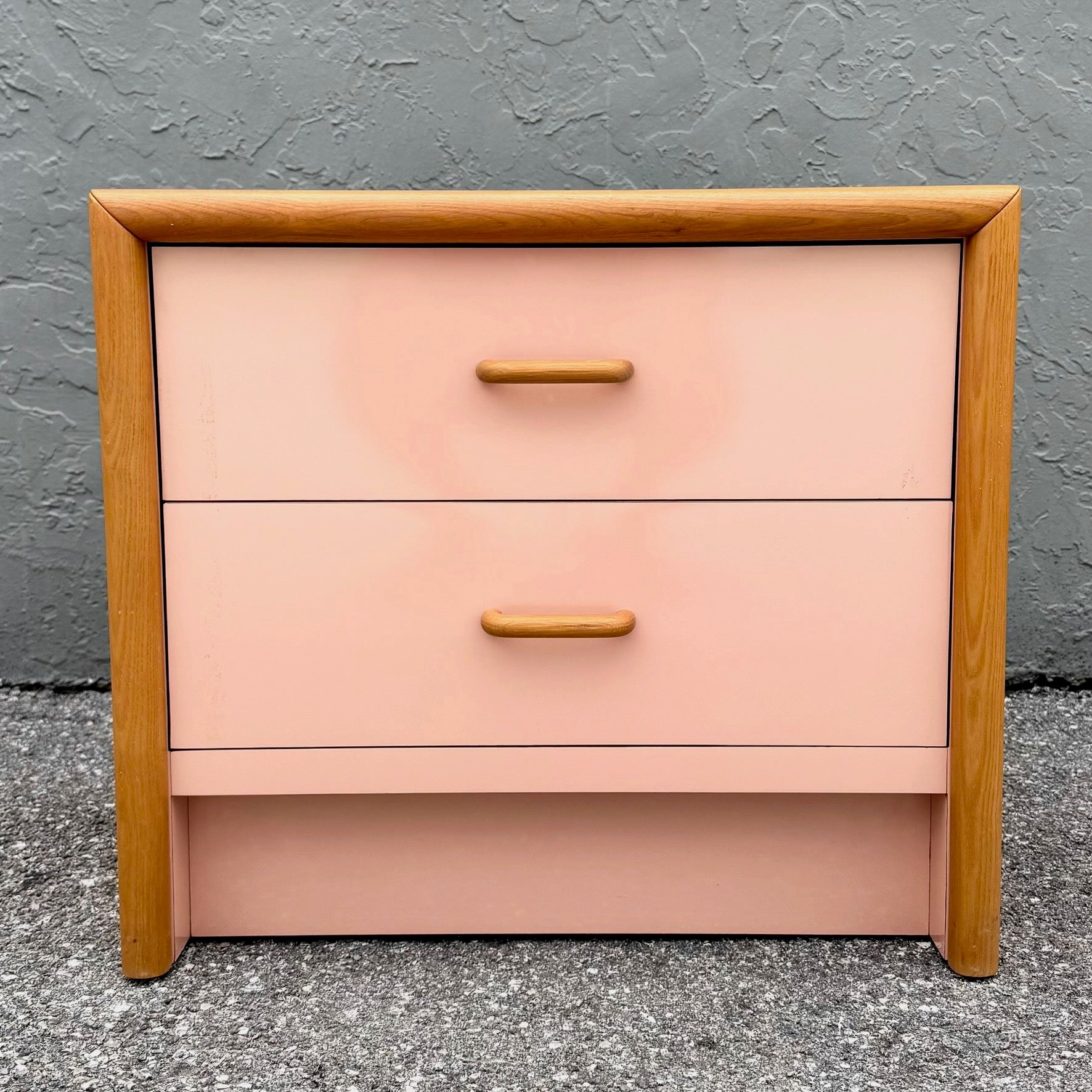 Postmodern Pink Gloss Laminate and Oak Nightstand Dolphin & Flamingo