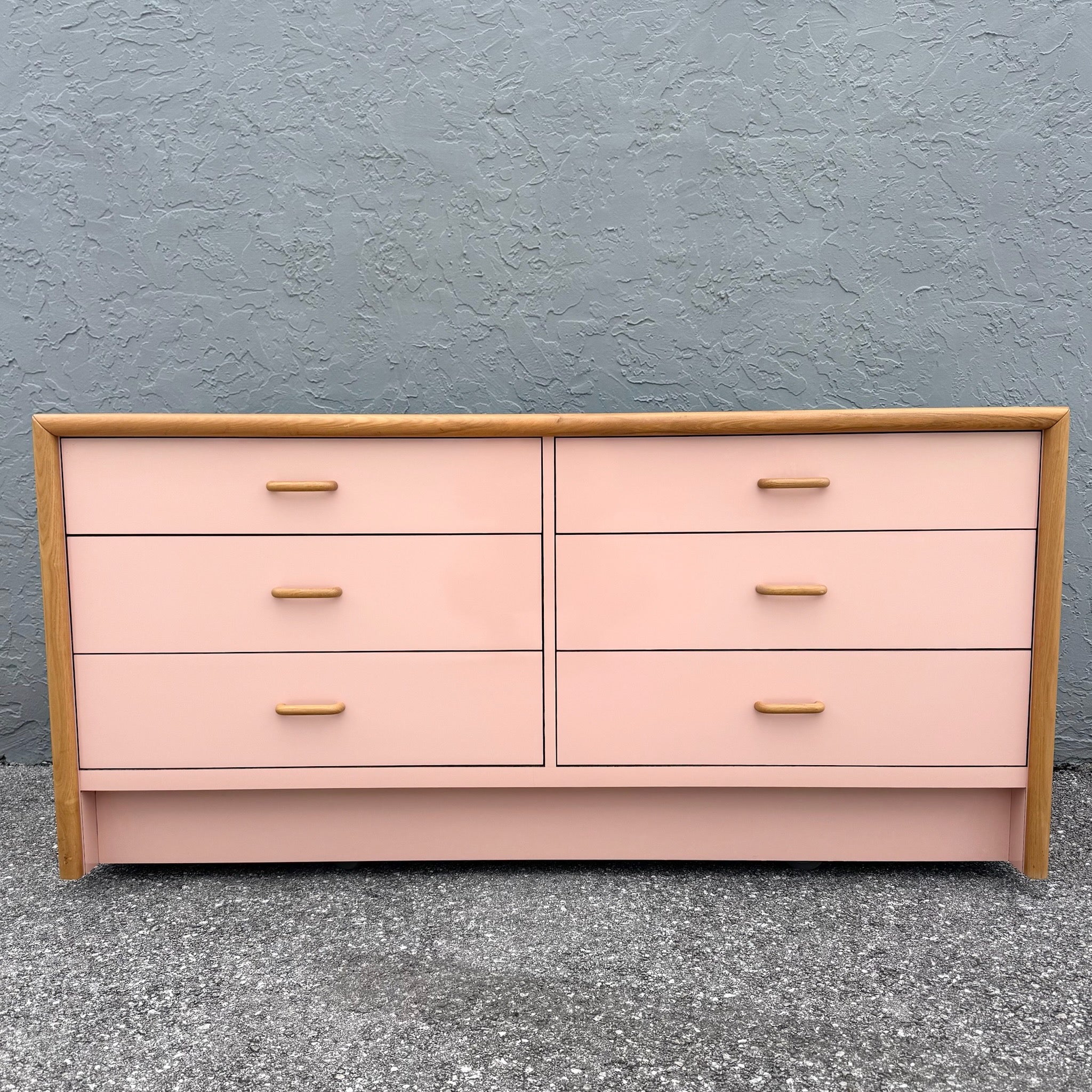 Postmodern Pink Gloss Laminate and Oak Dresser Dolphin & Flamingo