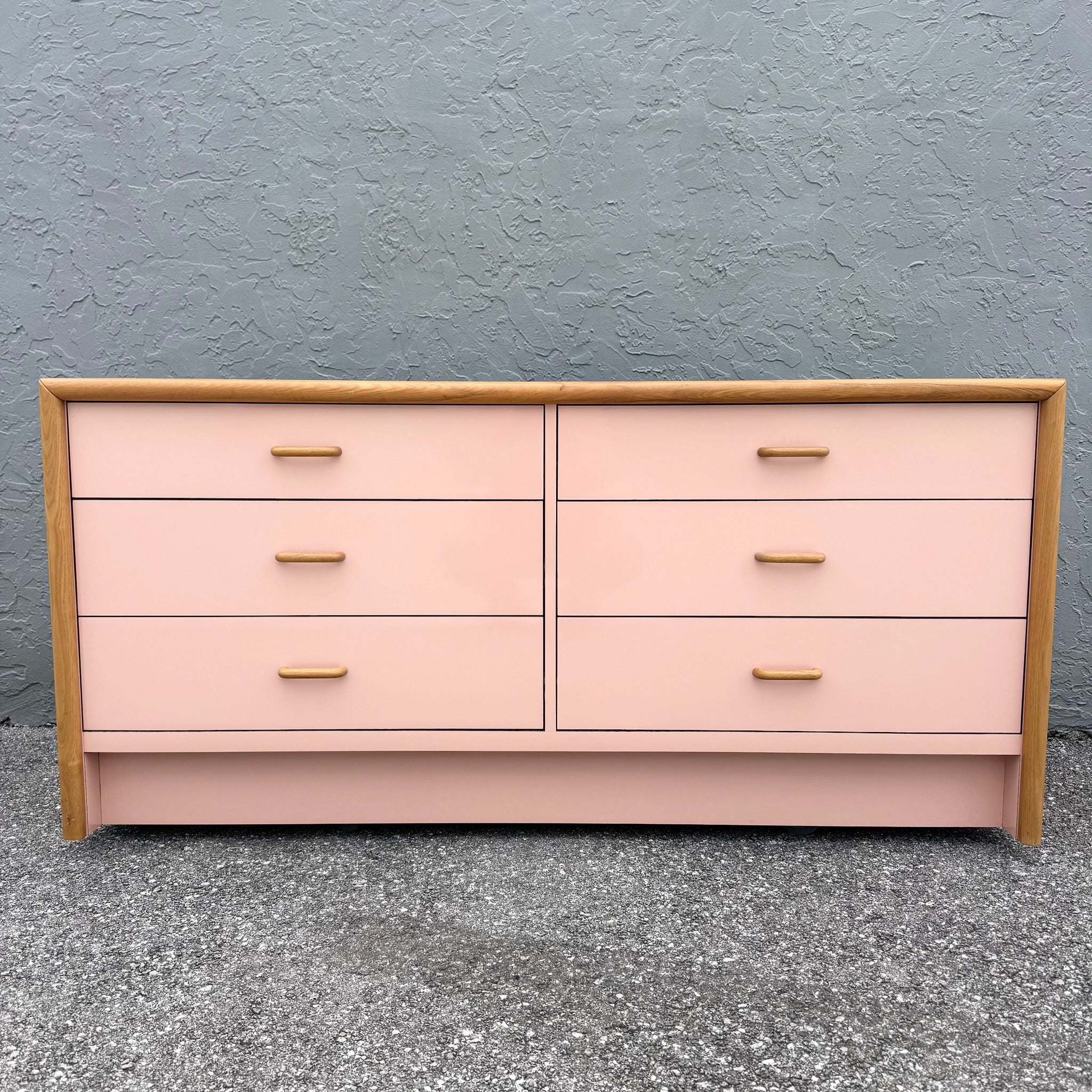 Postmodern Pink Gloss Laminate and Oak Dresser Dolphin & Flamingo